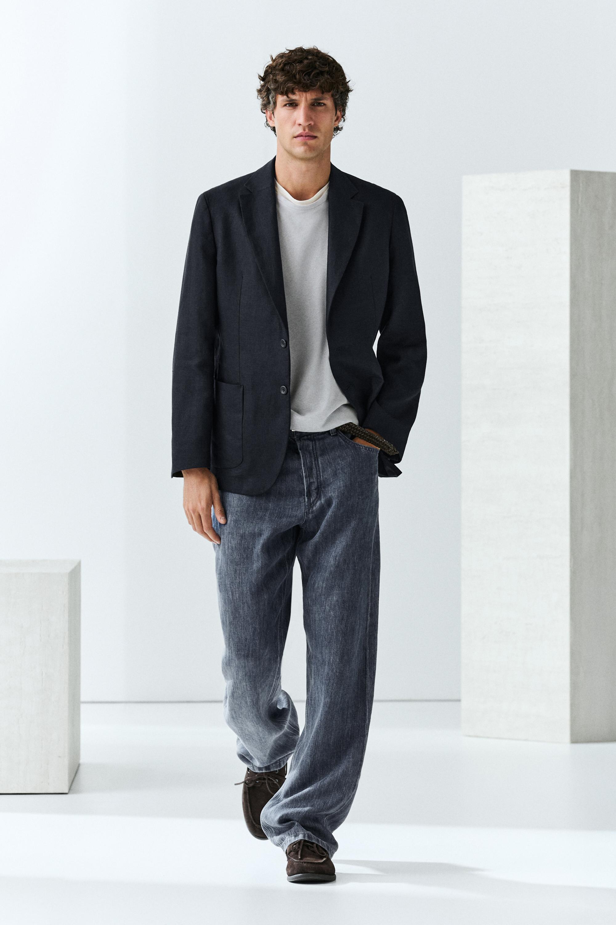 100% linen suit blazer — NAVY BLUE
