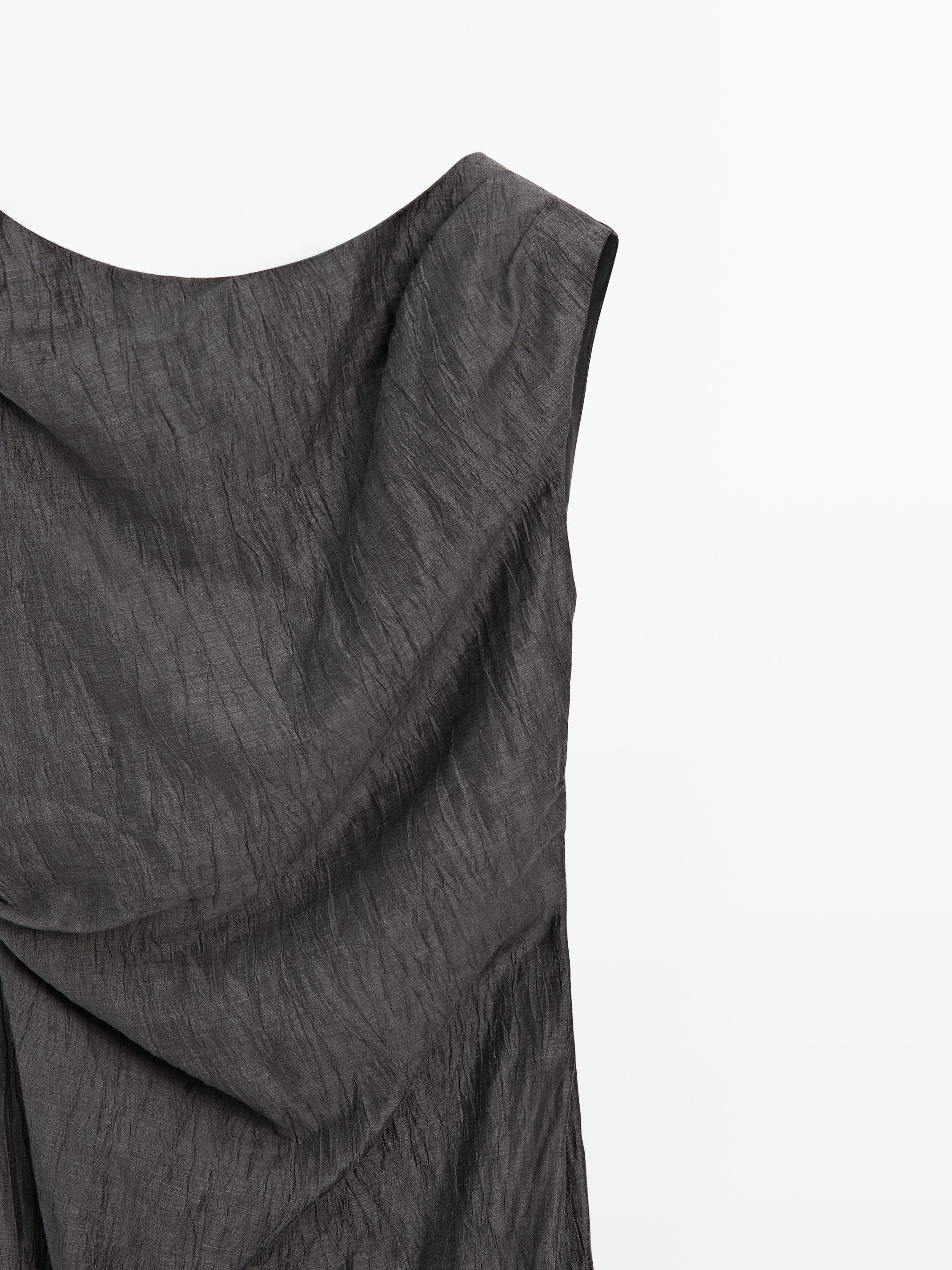 Midi dress with pleated shoulder detail — DARK GREY