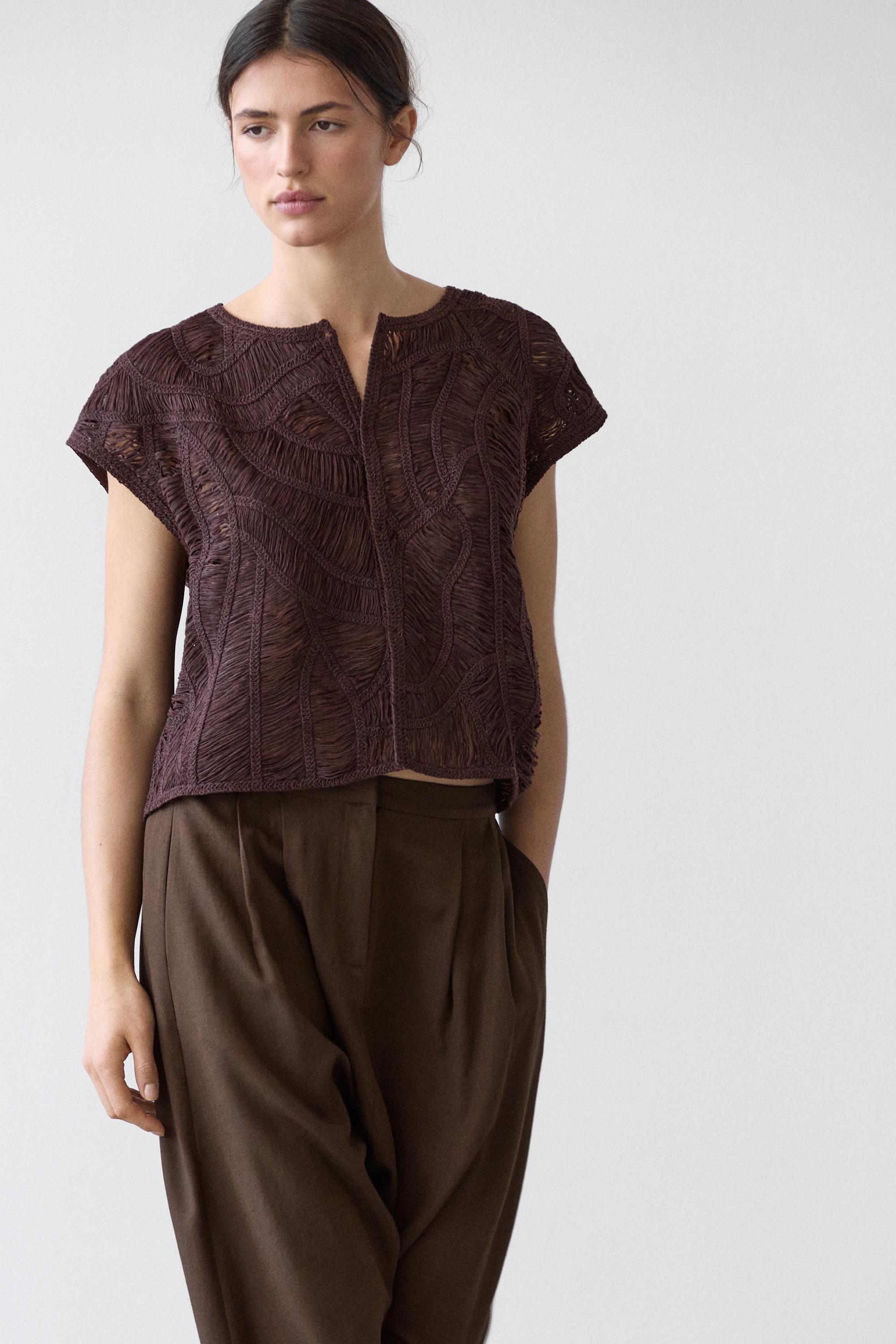 Crochet knit vest — AUBERGINE