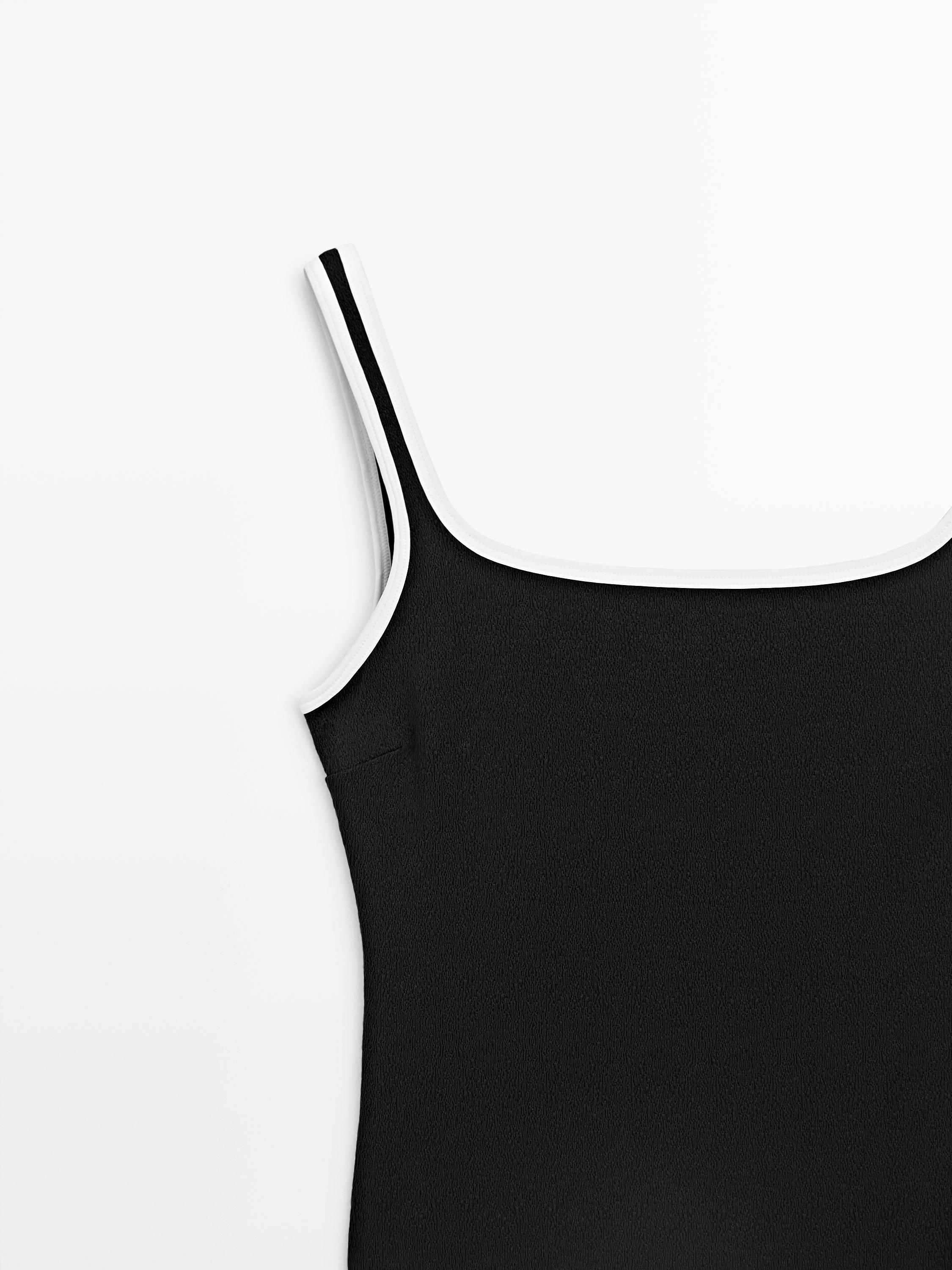 Contrast texture swimsuit — BLACK
