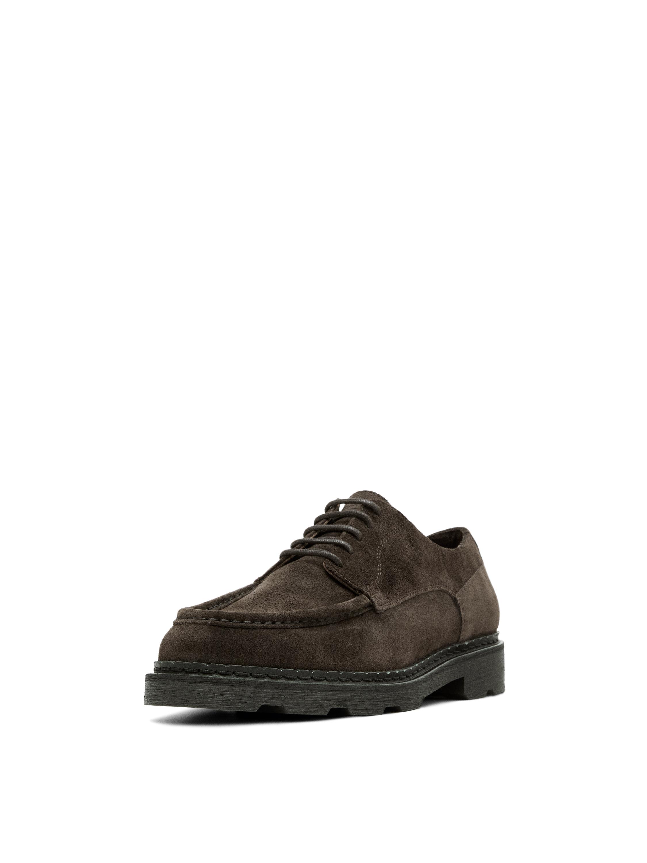 Moc toe split suede shoes — BROWN
