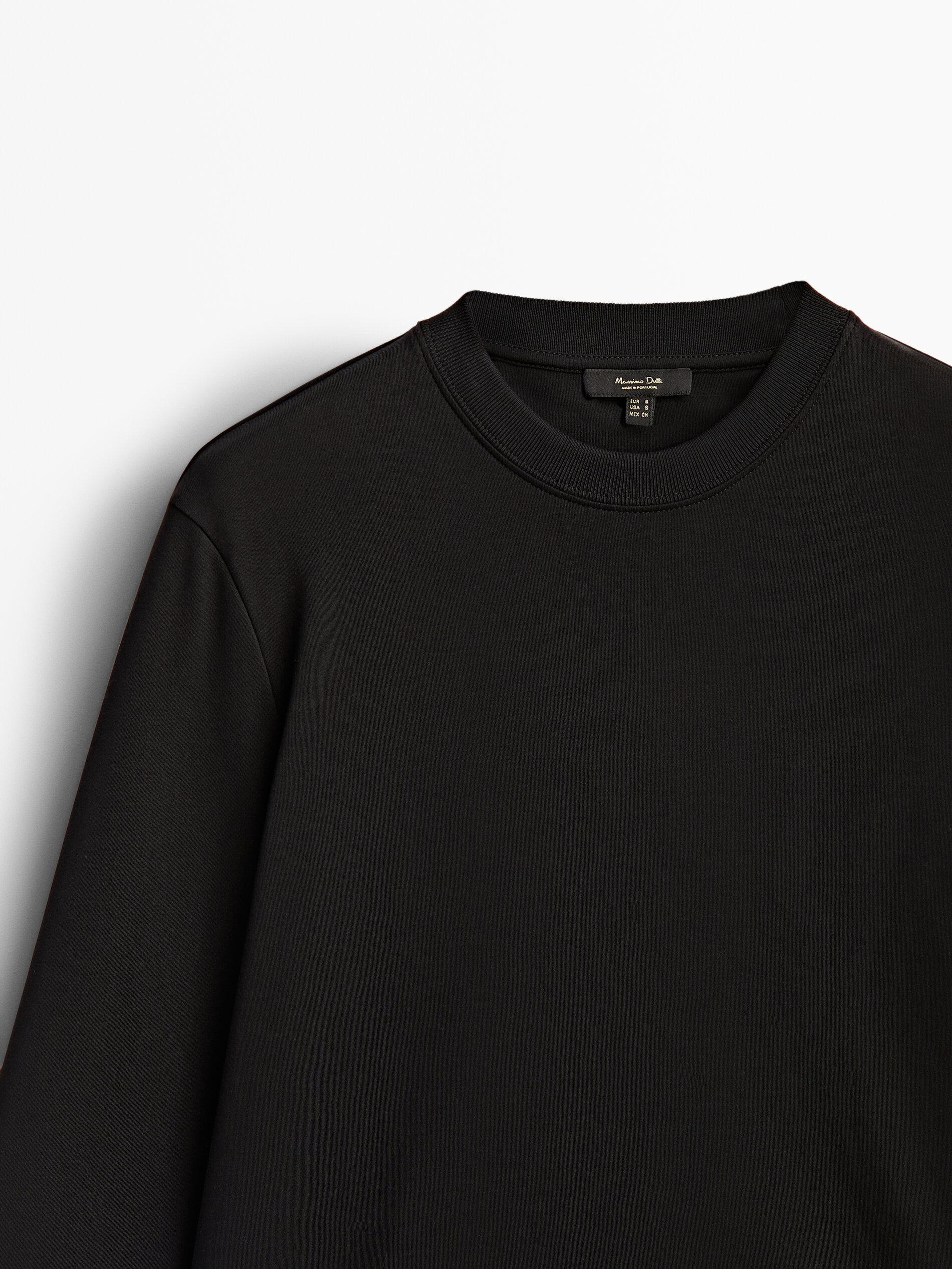 100% cotton interlock long sleeve T-shirt — BLACK
