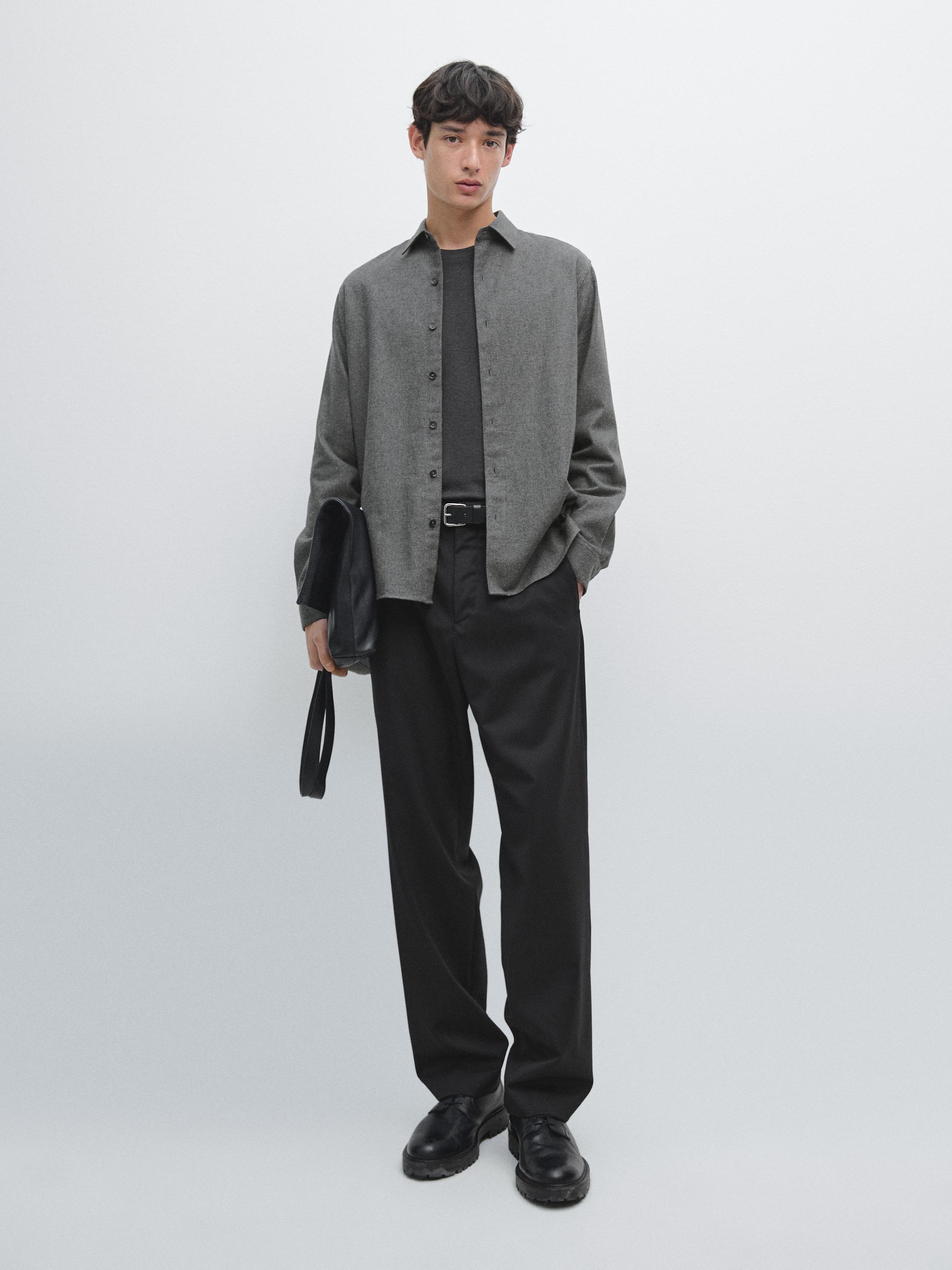 Риза меланж със стандартна кройка и текстура на квадрати