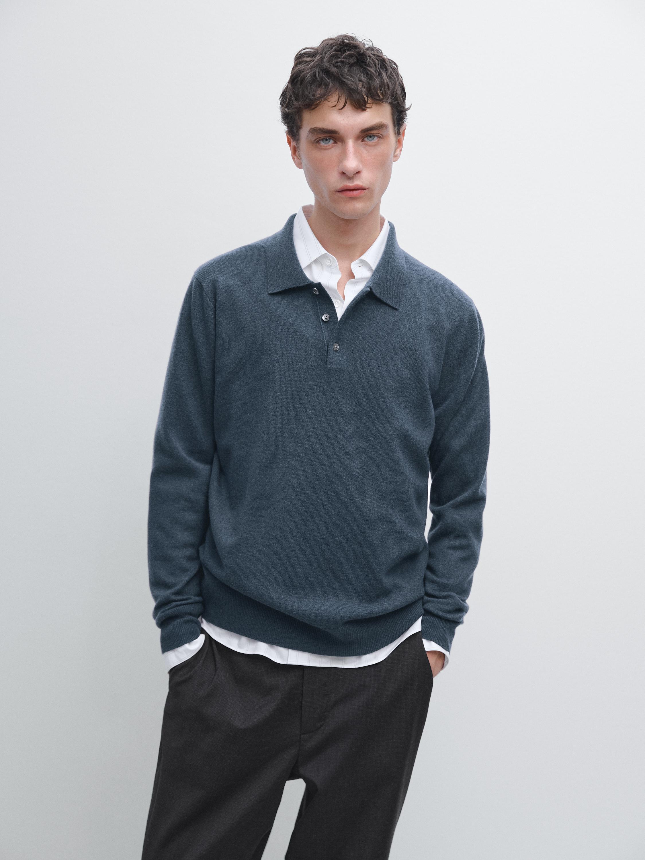 Wool blend knit polo jumper