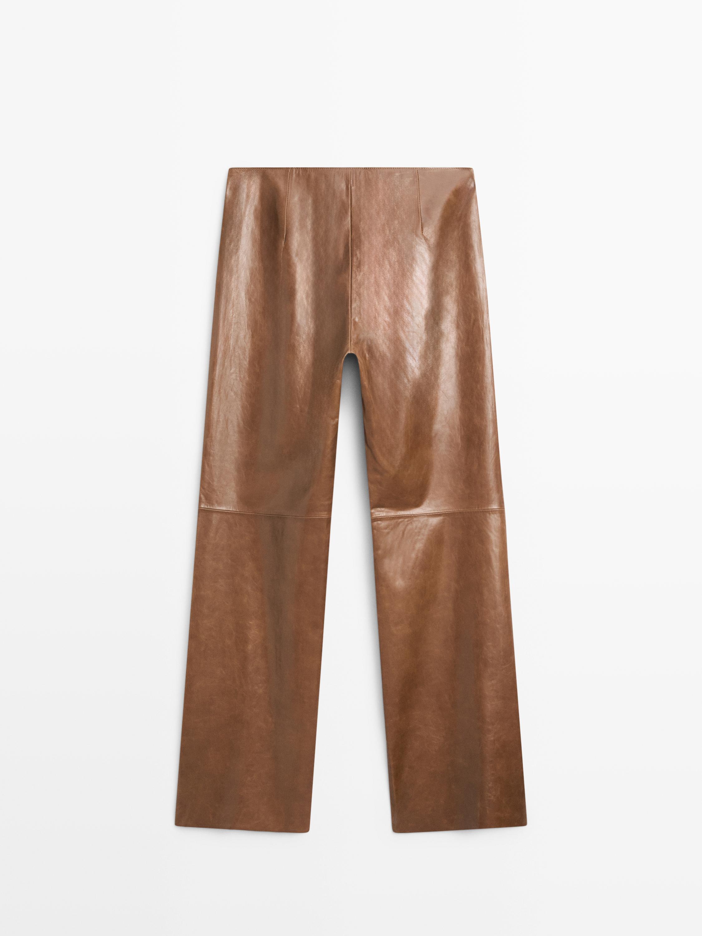 Shiny nappa leather trousers — CAMEL