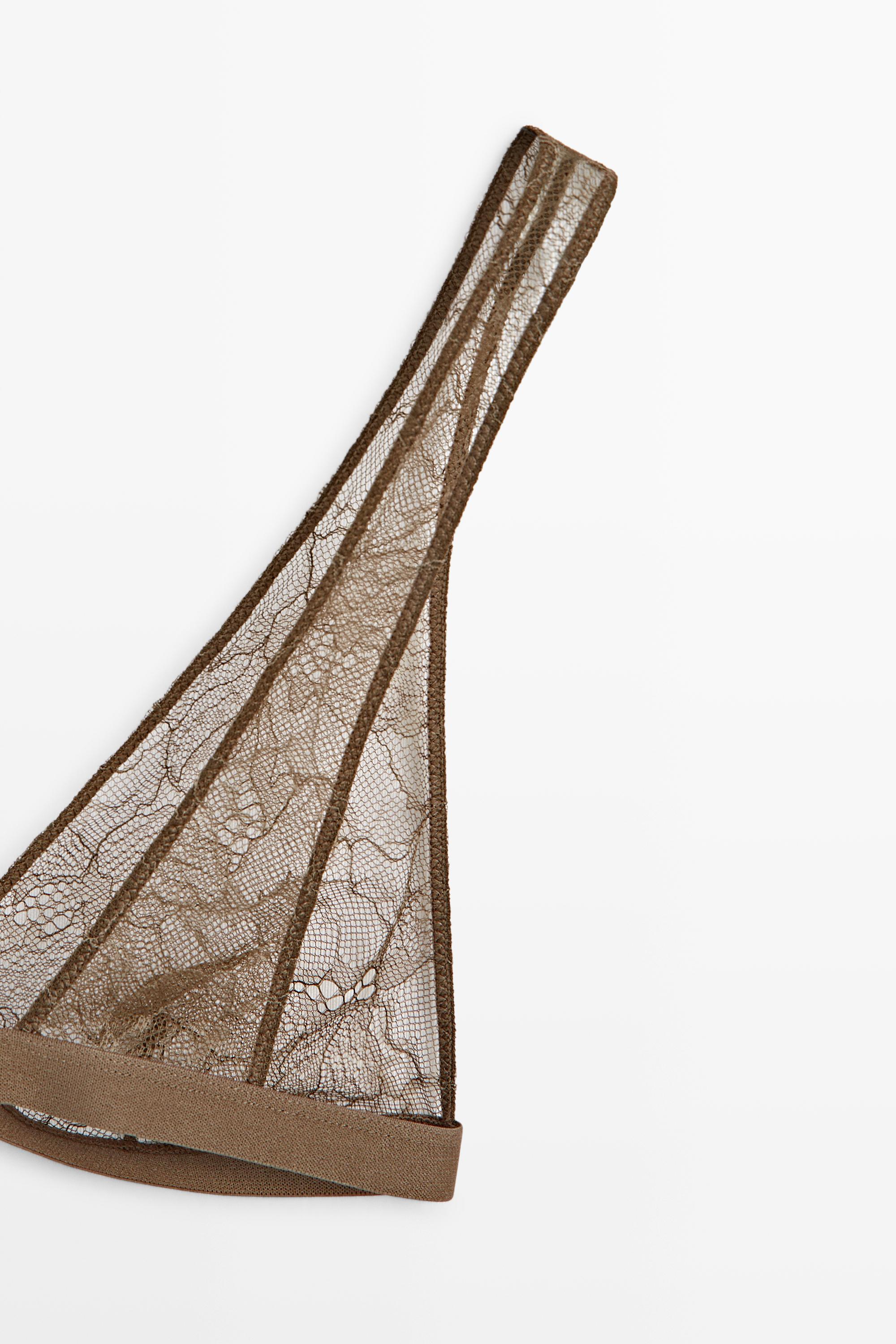 Floral lace bra with elastic band — MINK