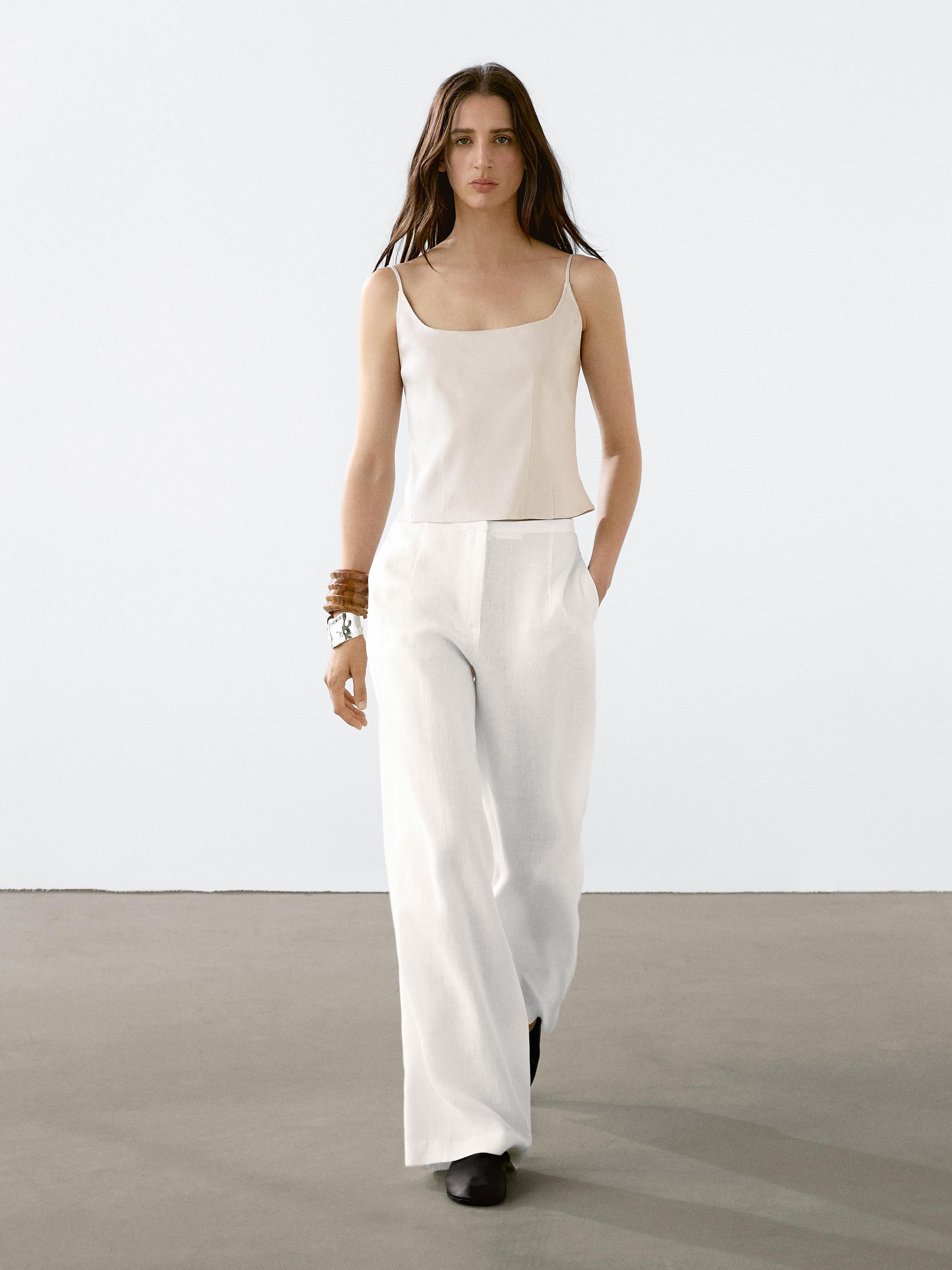 Strappy linen blend top