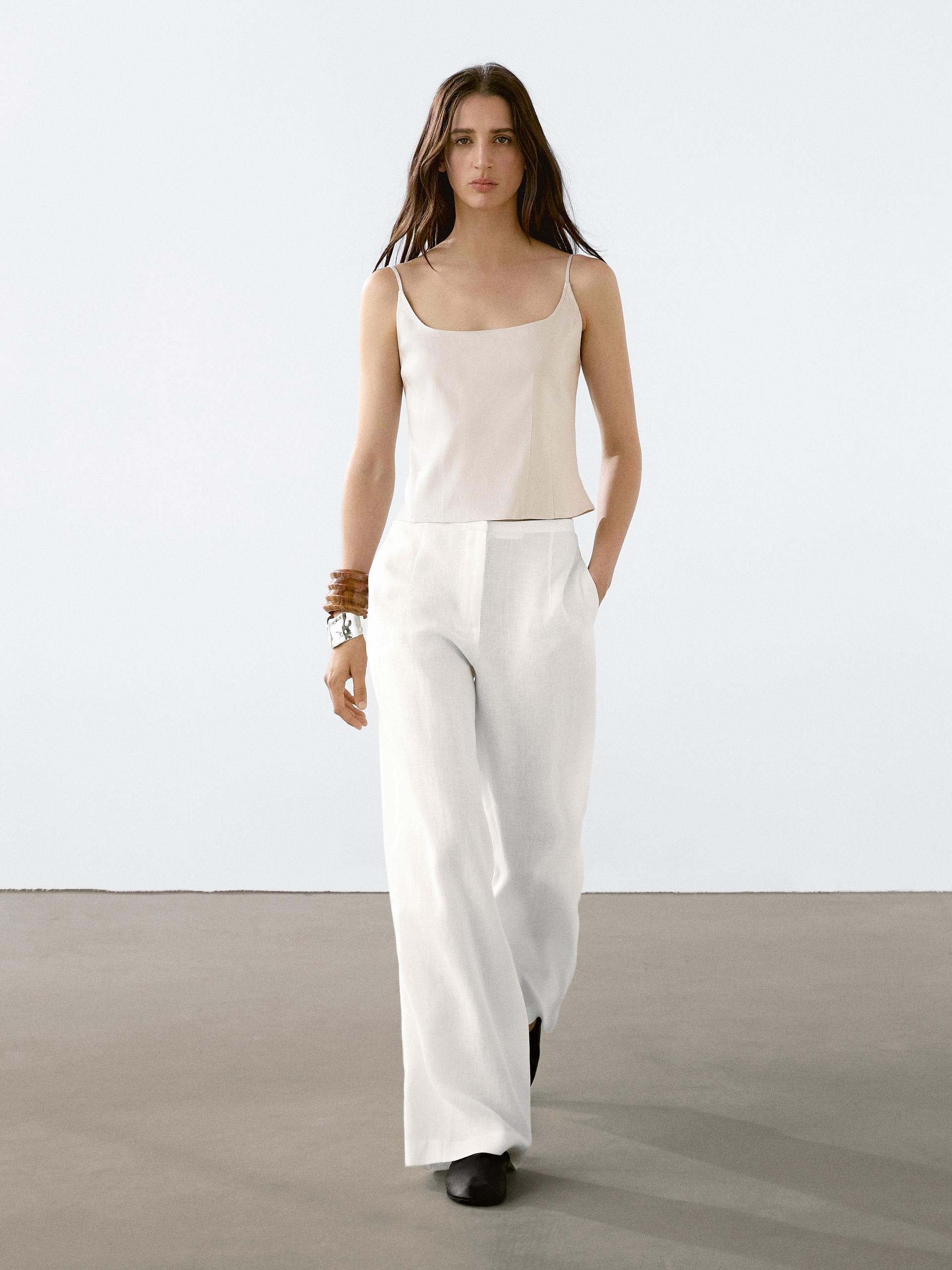 Top Bretelles Lin - Blanc Casse - L - Massimo Dutti - Femme