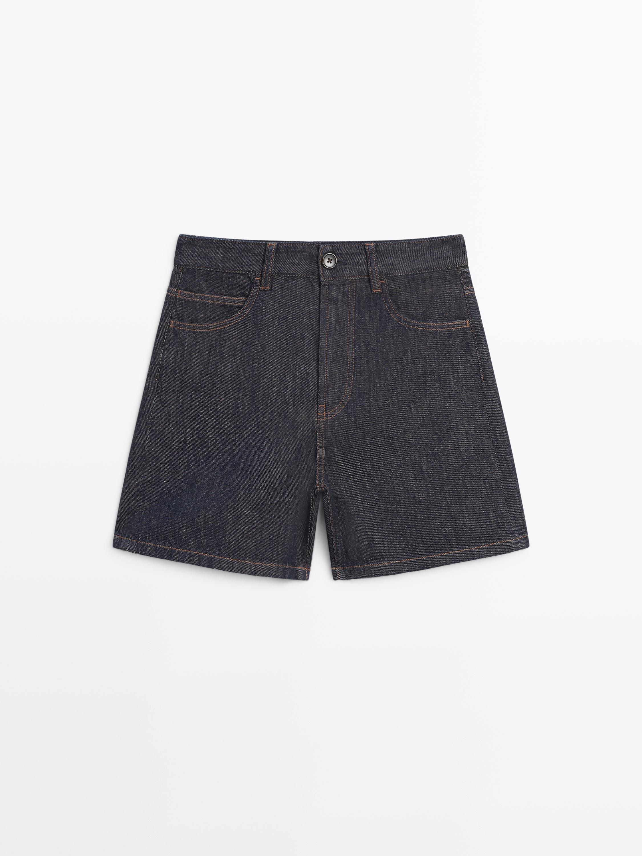 Orta bel denim şort