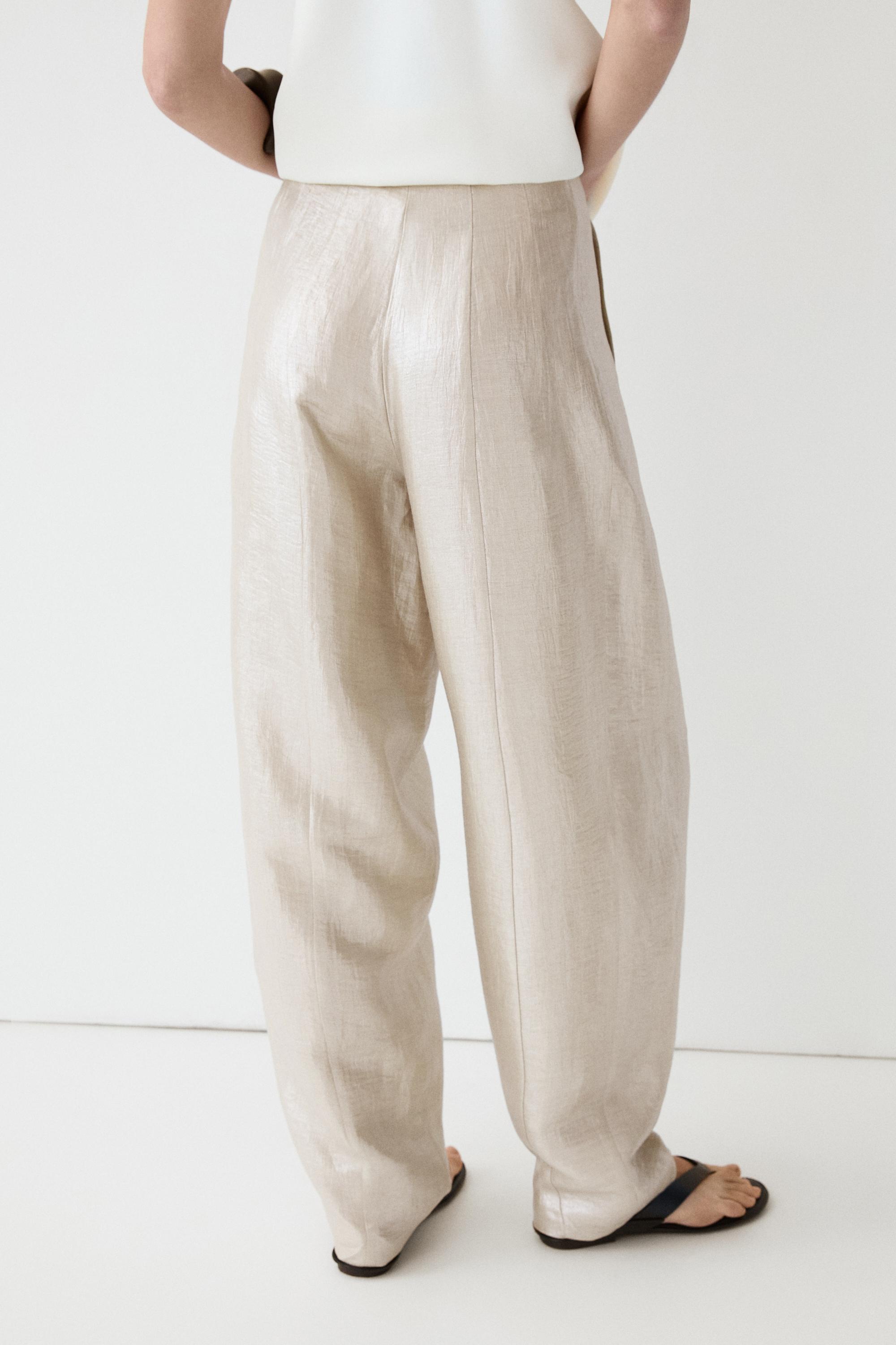 Flowing metallic linen trousers — BEIGE
