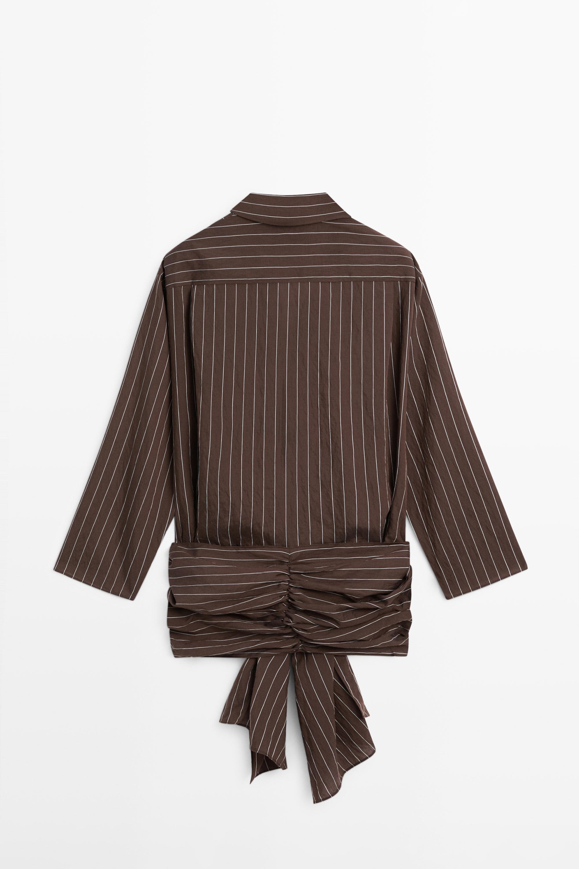 Striped shirt with scarf detail — BROWN