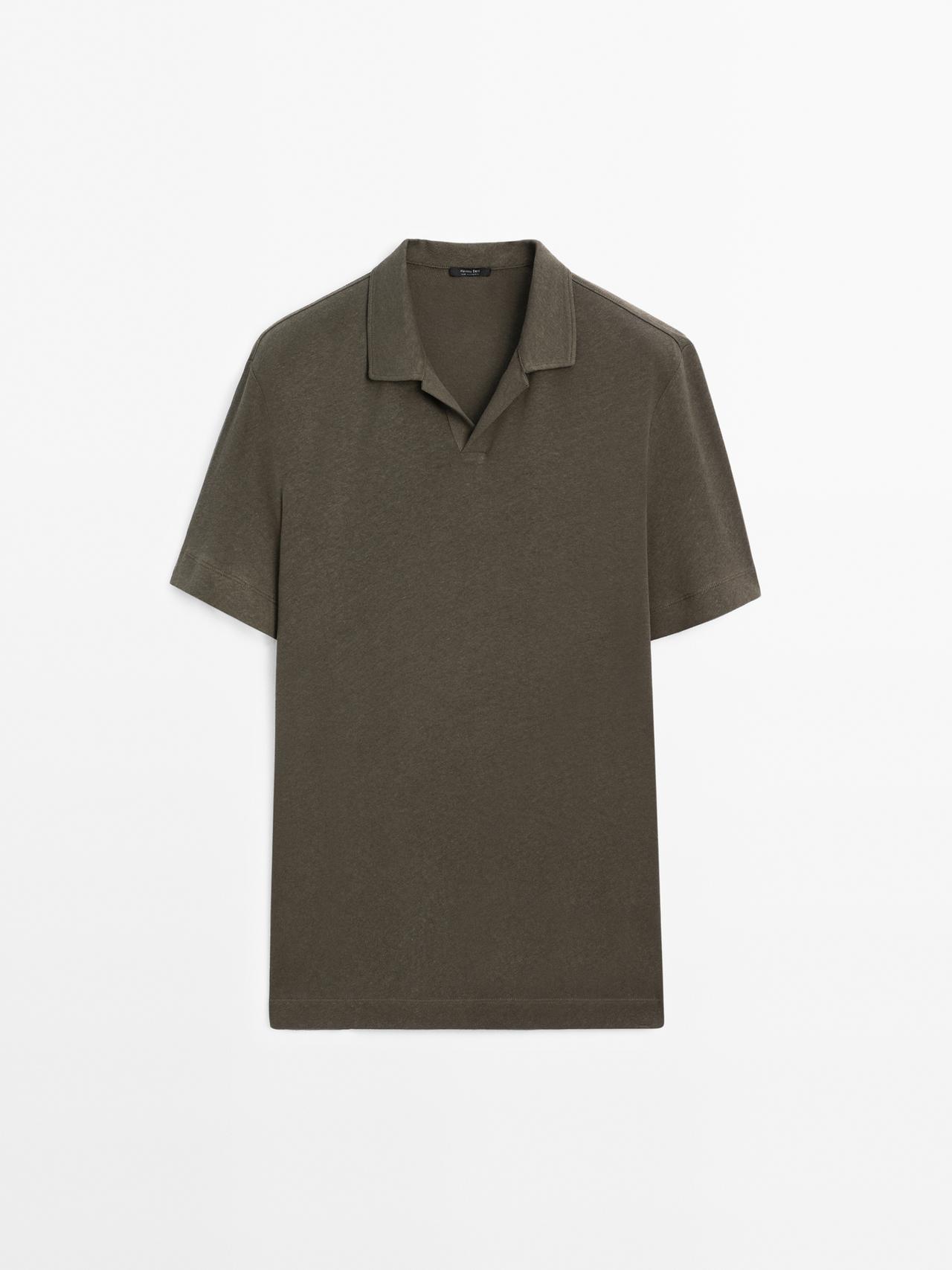 Massimo Dutti - Heren - Polo Van Linnenmix Met Korte Mouw - Donkerkaki - S