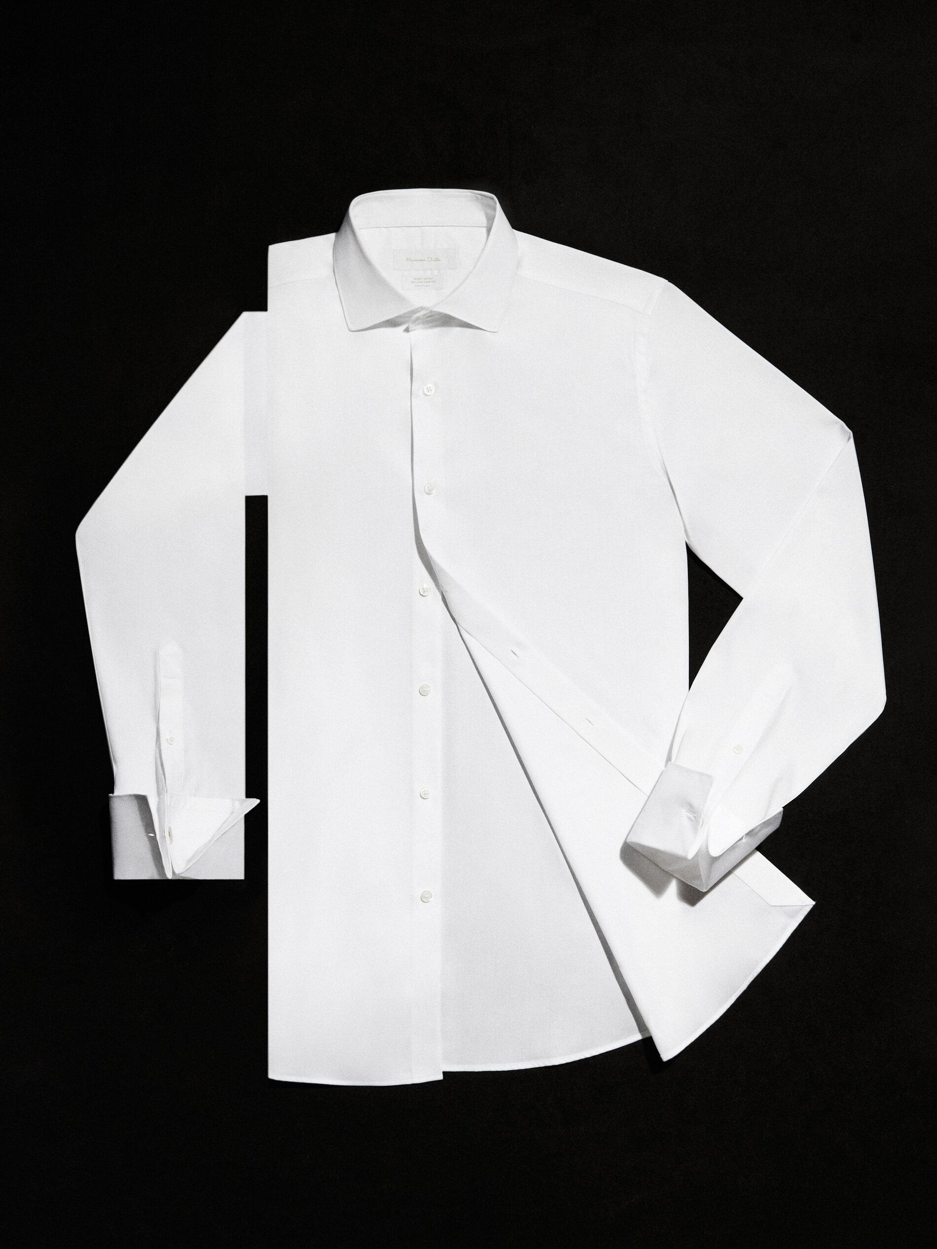 Slim fit cotton shirt with double cuffs — WHITE