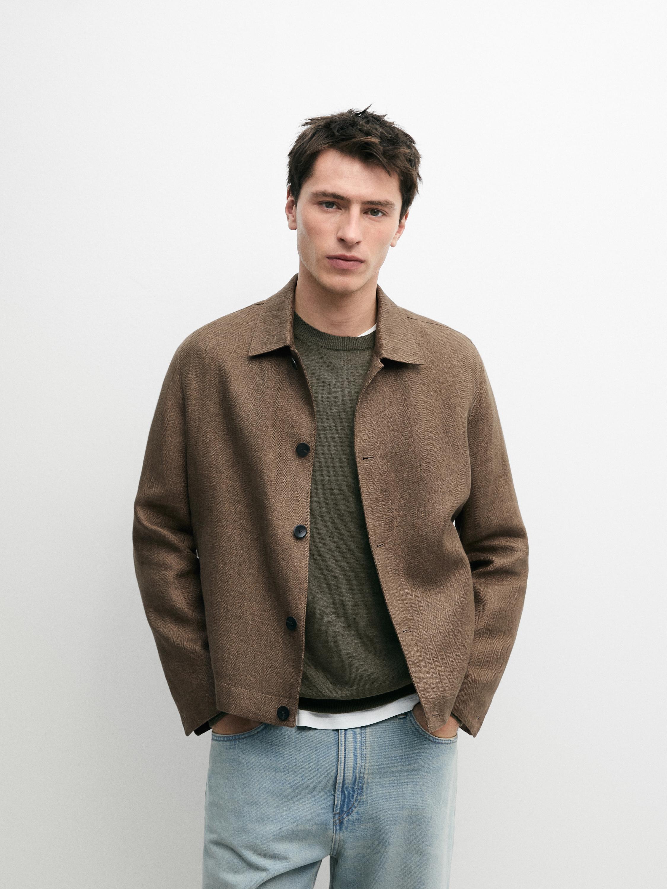 Total look linen jacket with herringbone detail — OCHRE