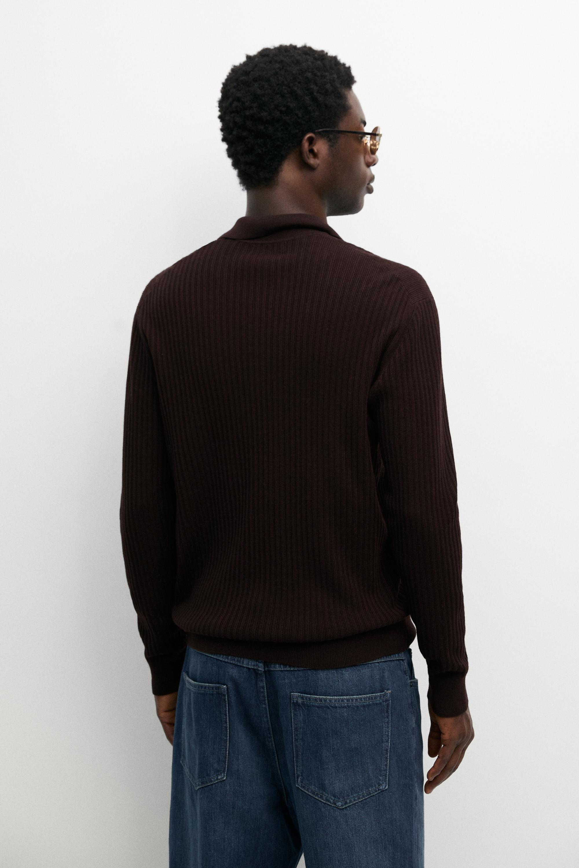 Cotton blend knit polo sweater — BURGUNDY