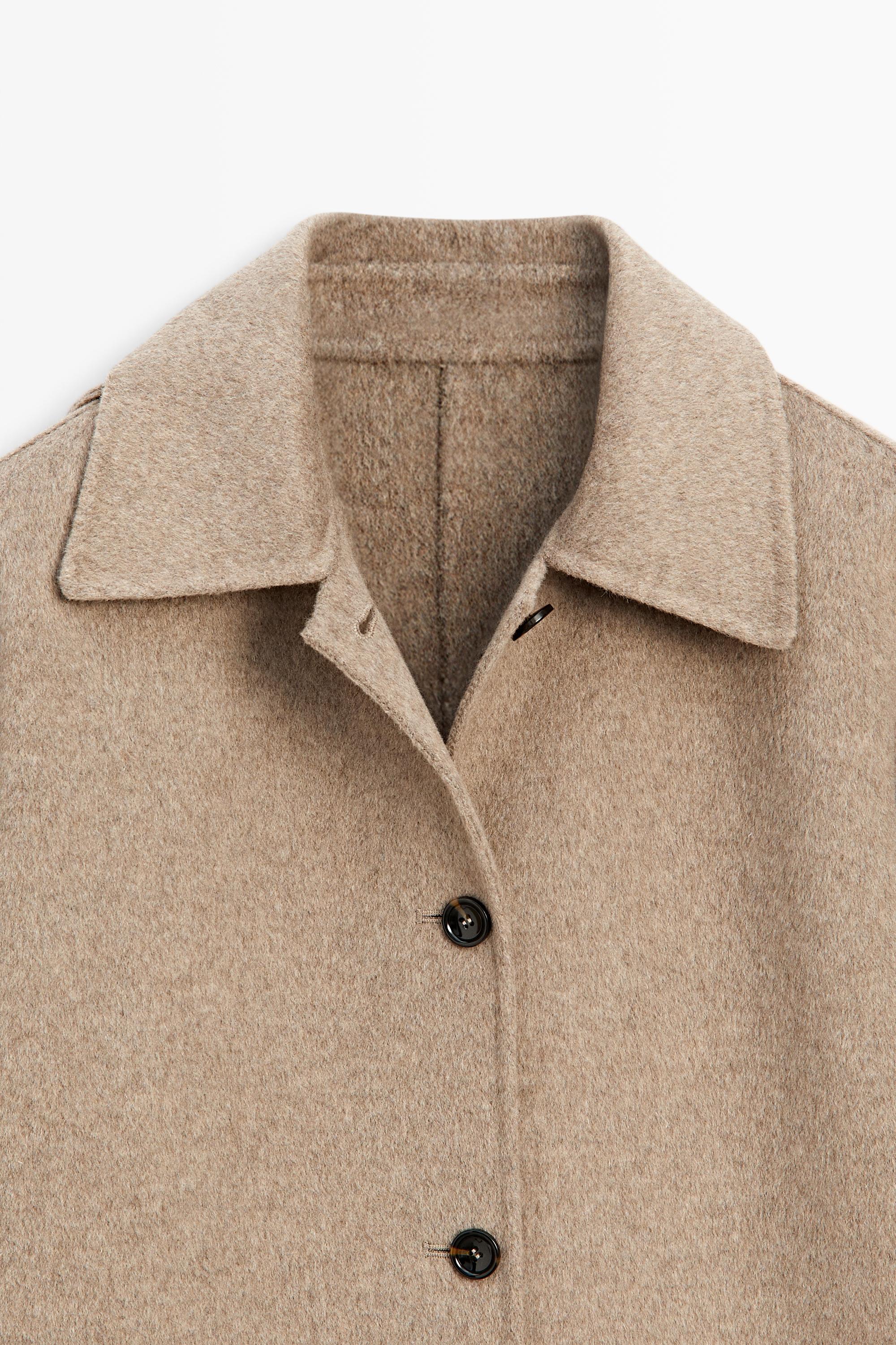 Melange coat with collar detail — TAUPE GREY