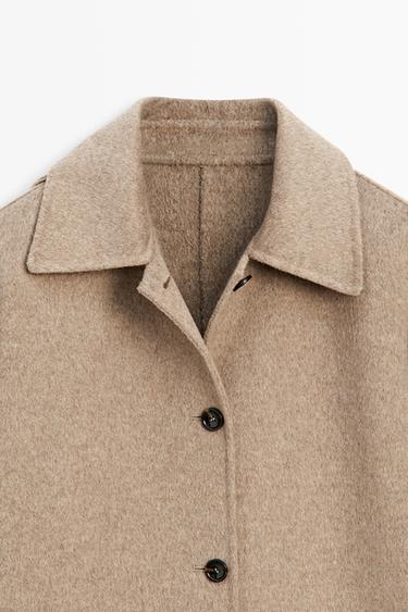 Melange coat with collar detail — TAUPE GREY 9