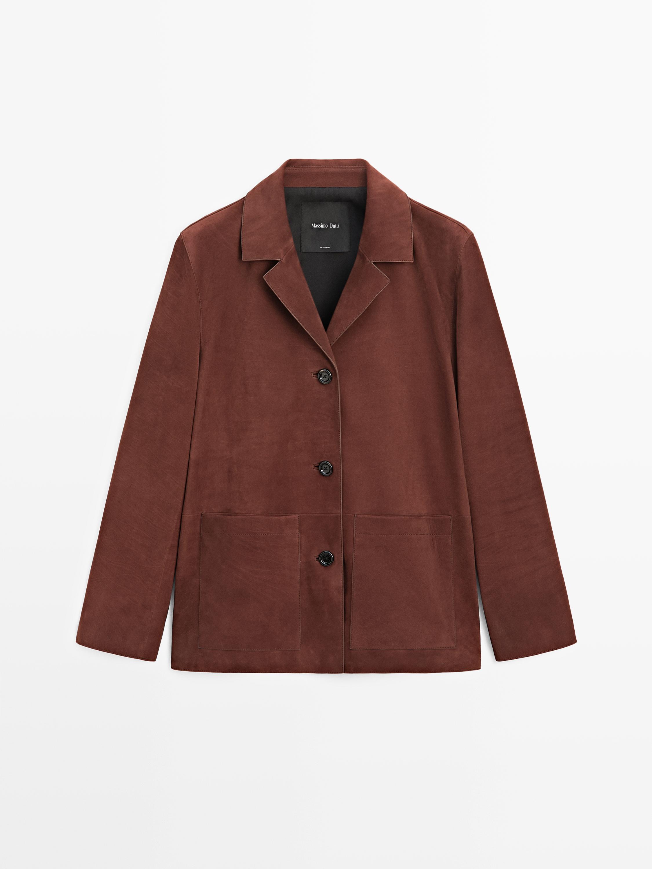 Blazer à revers 100 % cuir nubuck