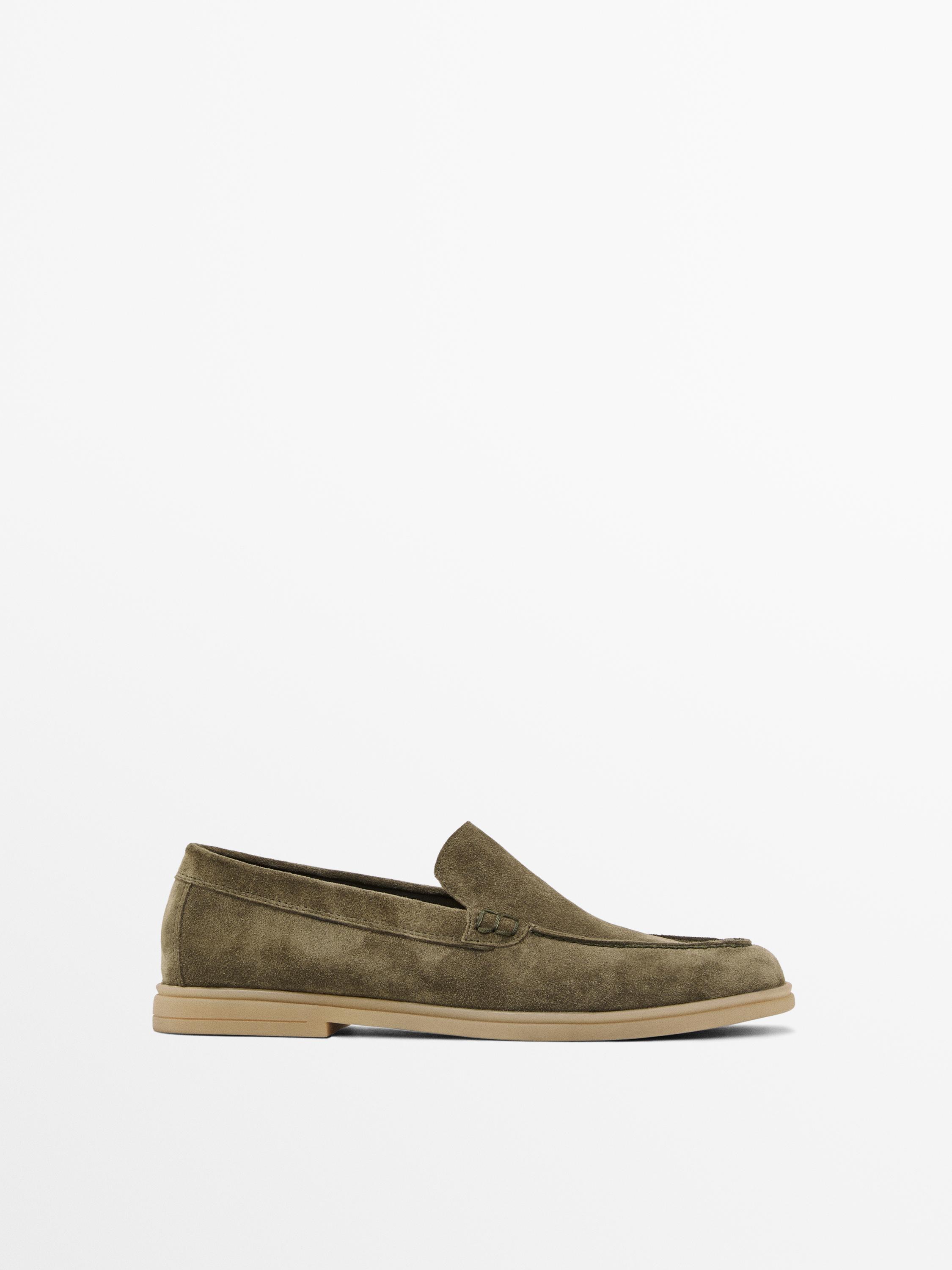 Split leather loafers — KHAKI