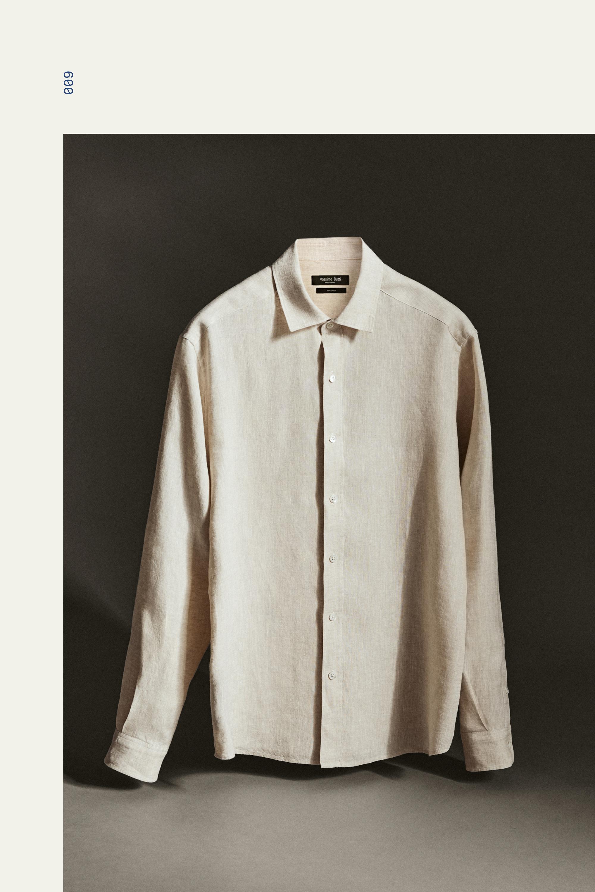 Regular fit 100% linen delavé shirt — BEIGE