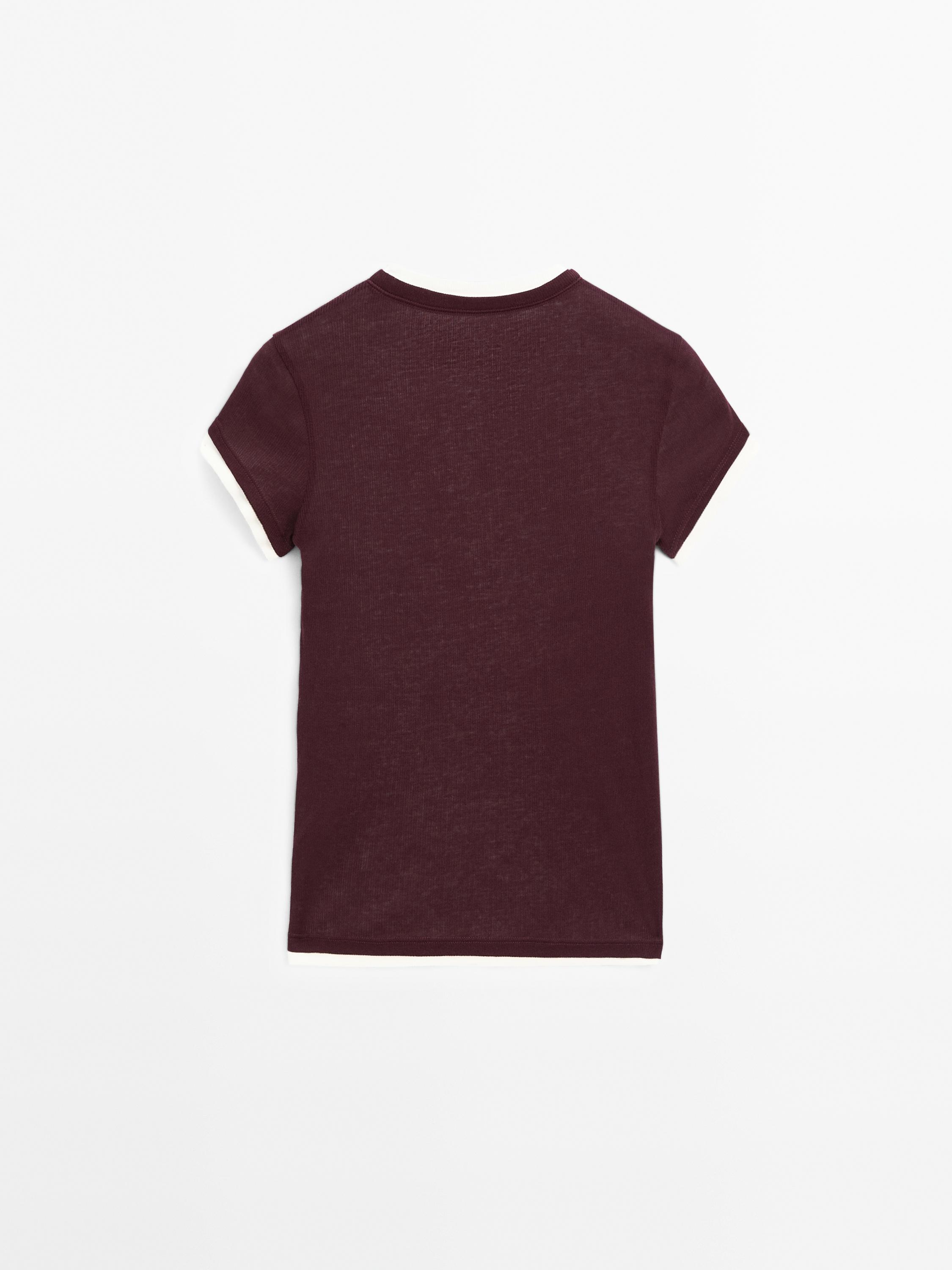Double-layer cotton henley T-shirt