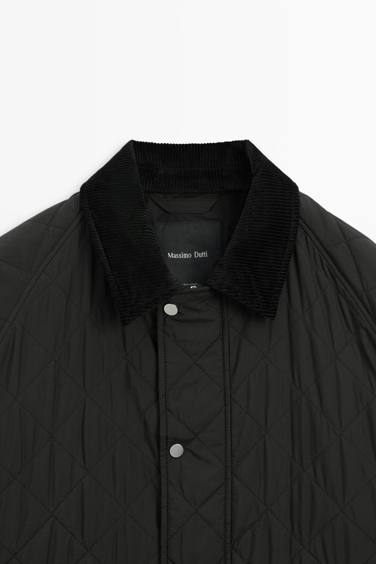 Quilted jacket with corduroy collar — BLACK