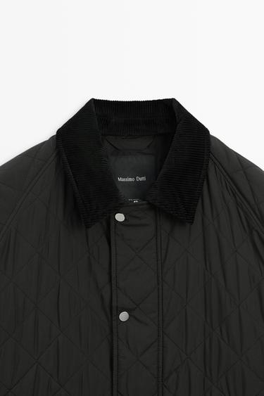 Quilted jacket with corduroy collar — BLACK 9