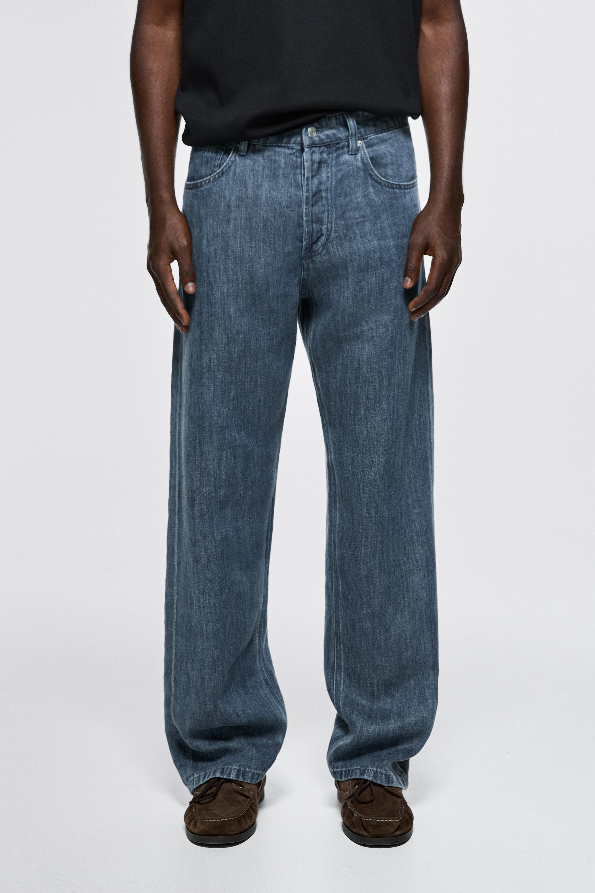 100% linen wide-leg jeans — DARK BLUE