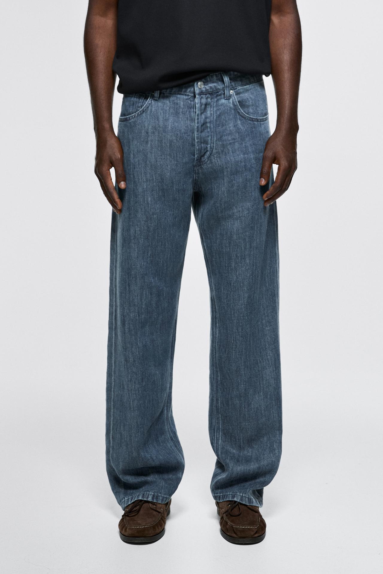 100% linen wide-leg jeans — DARK BLUE