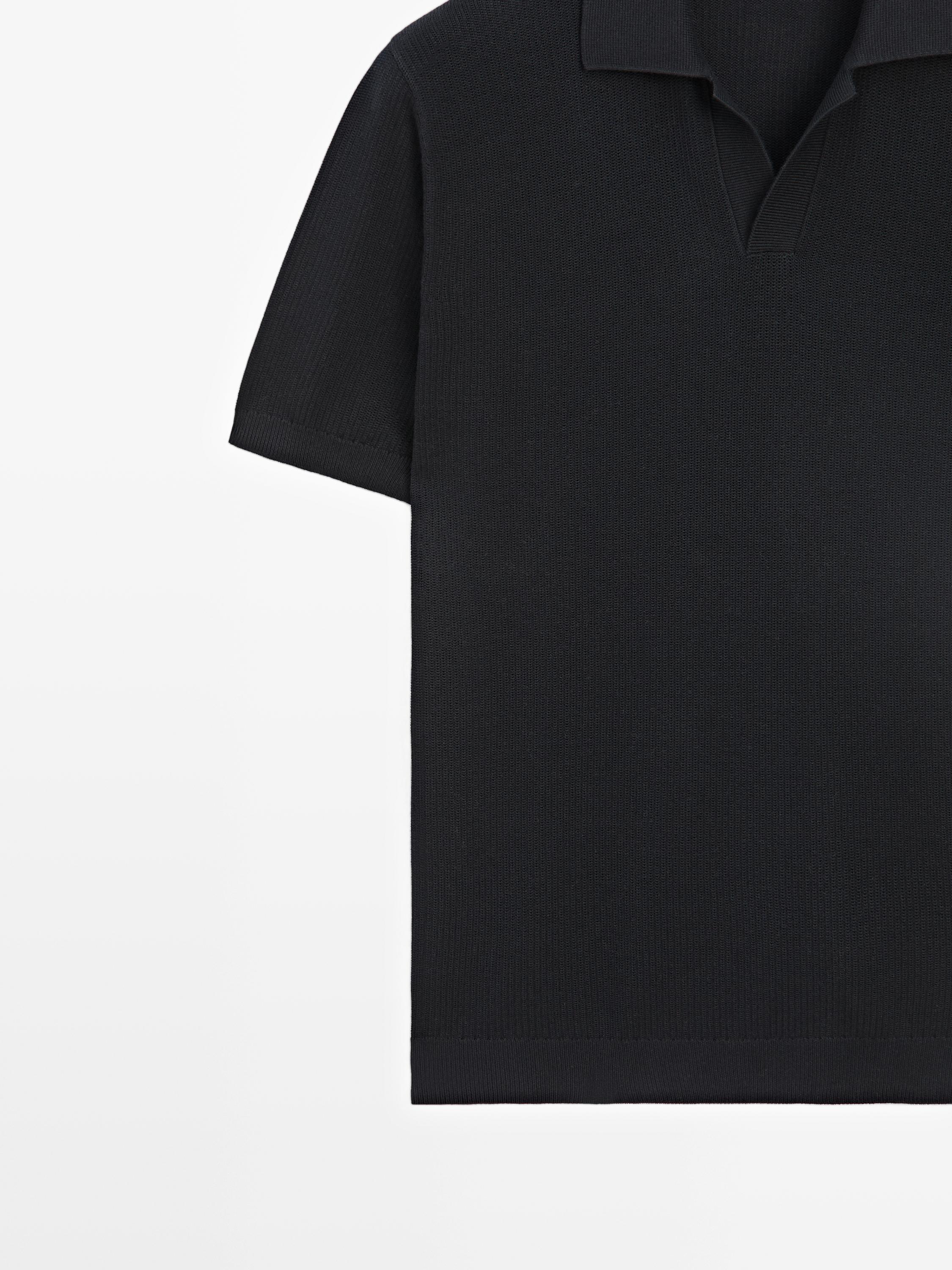 100% cotton knit polo sweater — NAVY BLUE