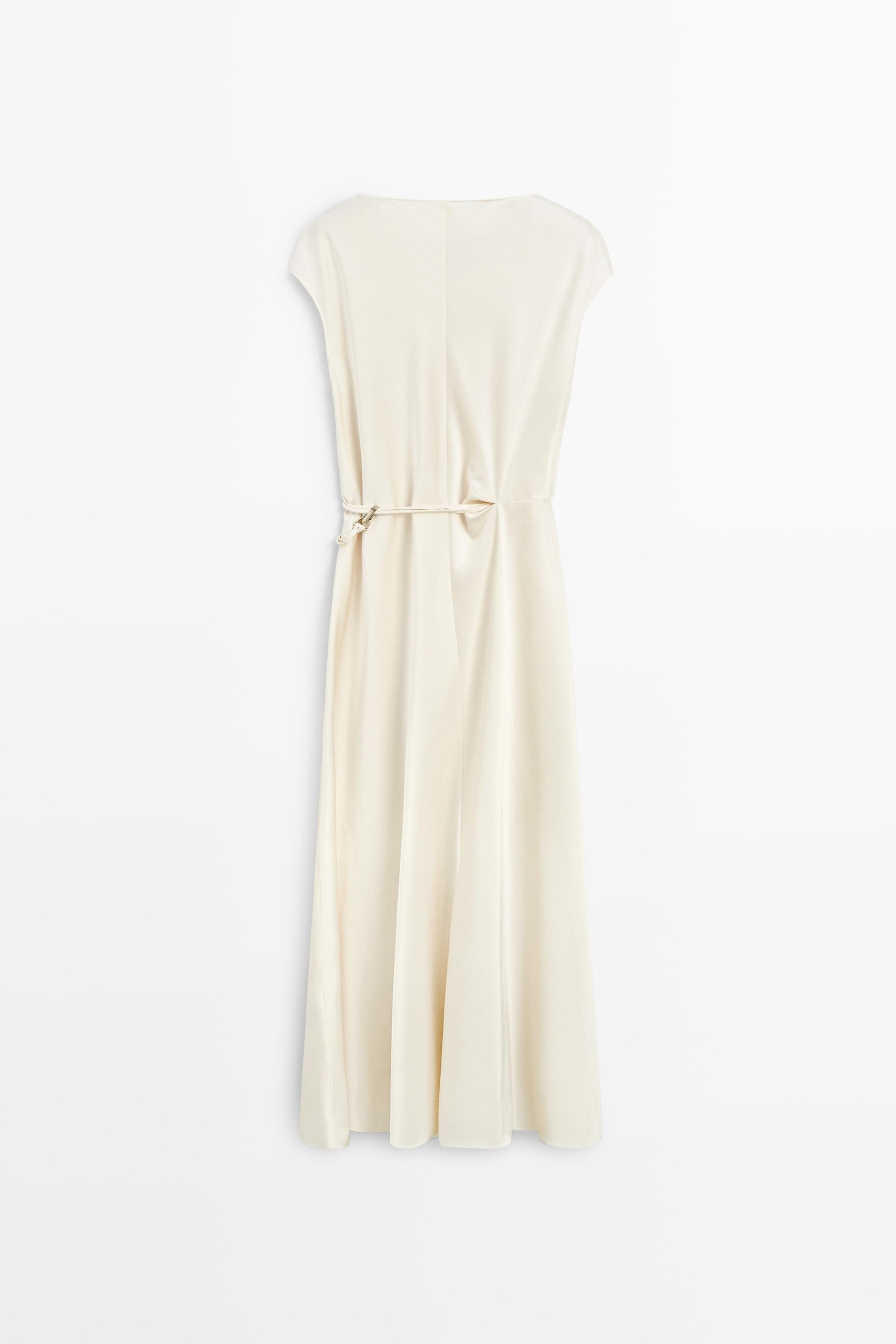 Draped Neckline Flowing Dress - STUDIO — CREAM