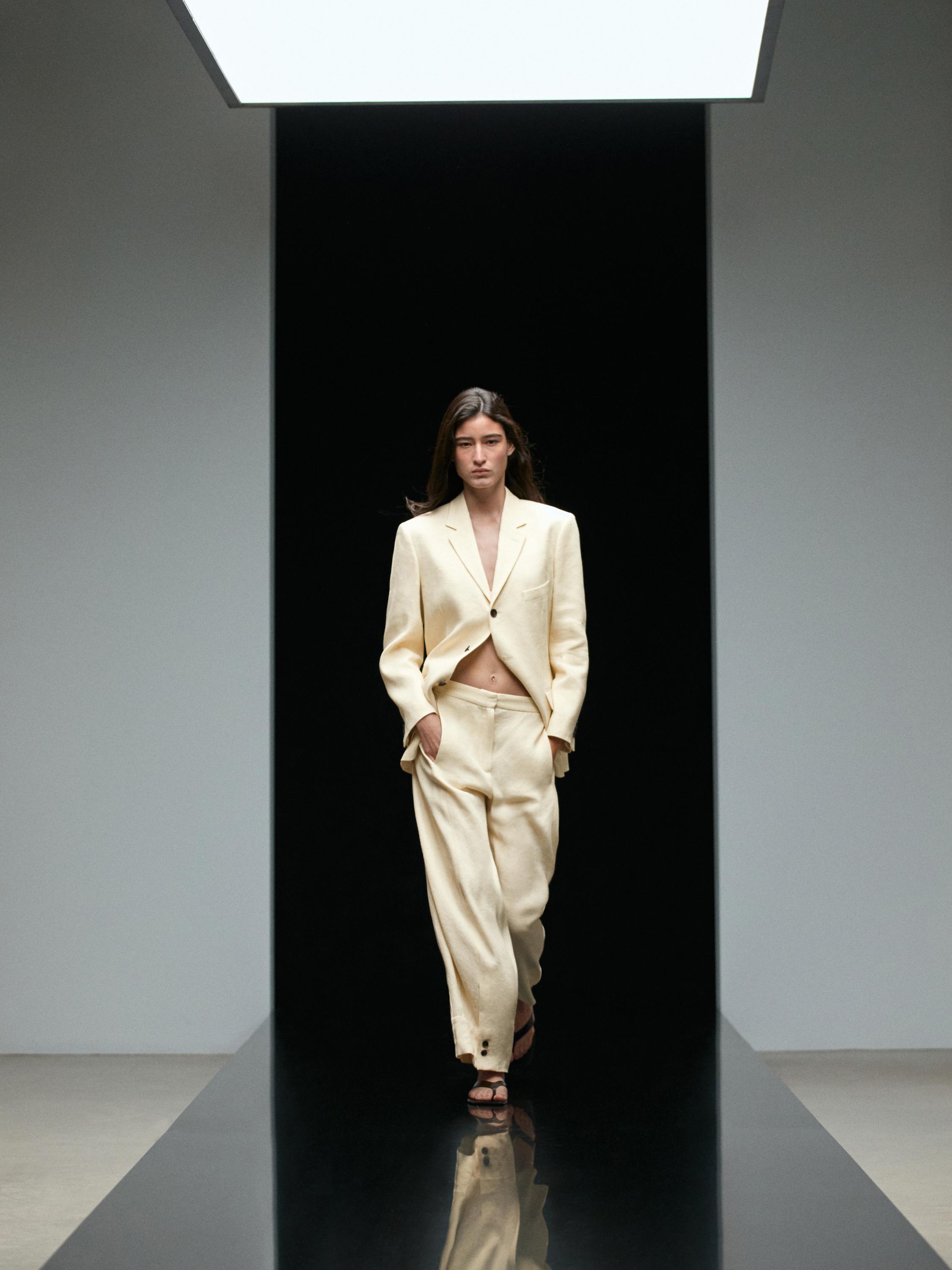Linen blend suit blazer — CREAM