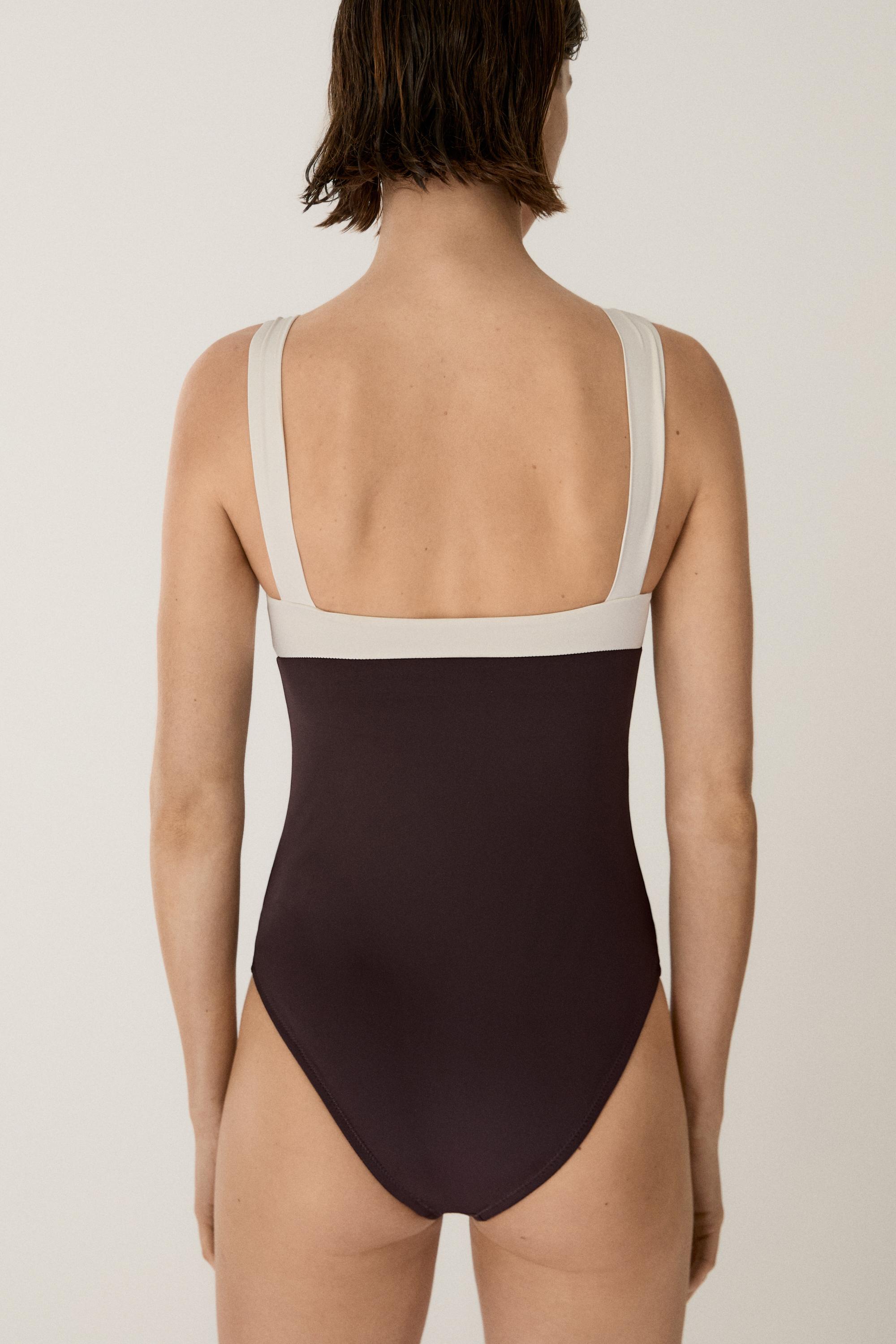 Swimsuit with gathered detail — BROWN