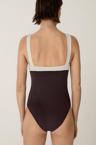 Swimsuit with gathered detail — BROWN 7