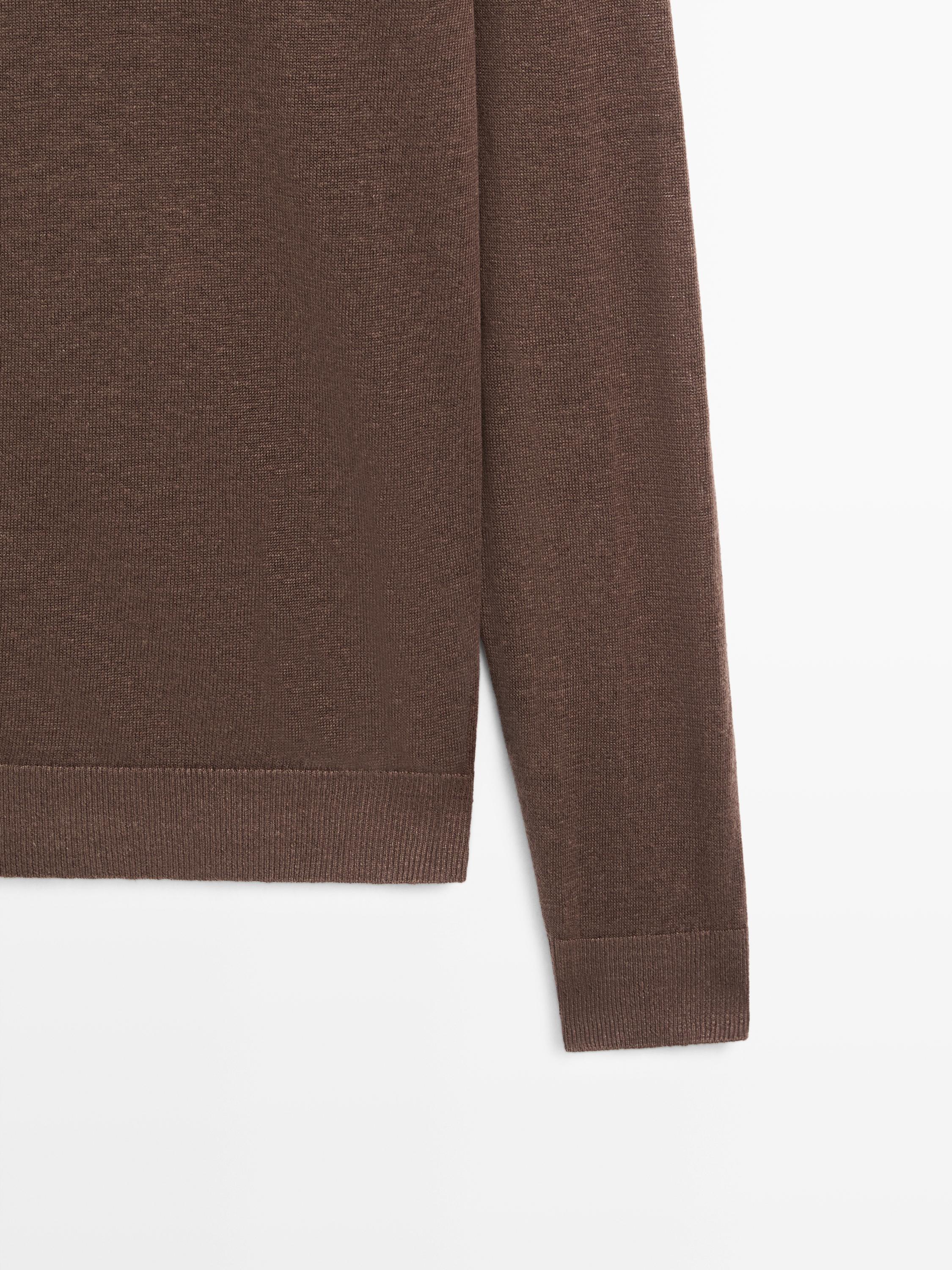 100% linen knit crew neck sweater — Reddish brown