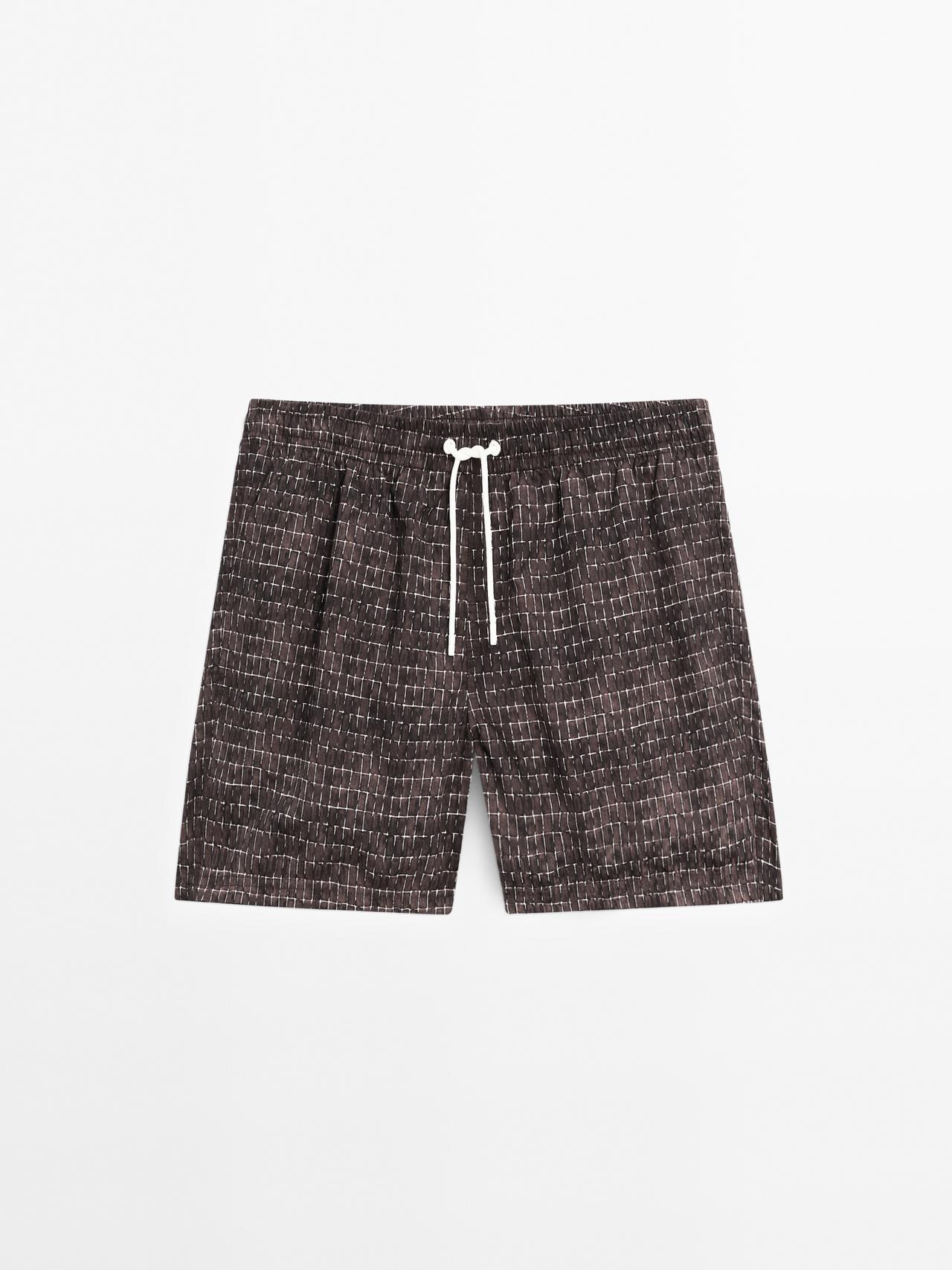 Massimo Dutti - Herre - Mønstrede Badebukser - Bordeaux - L