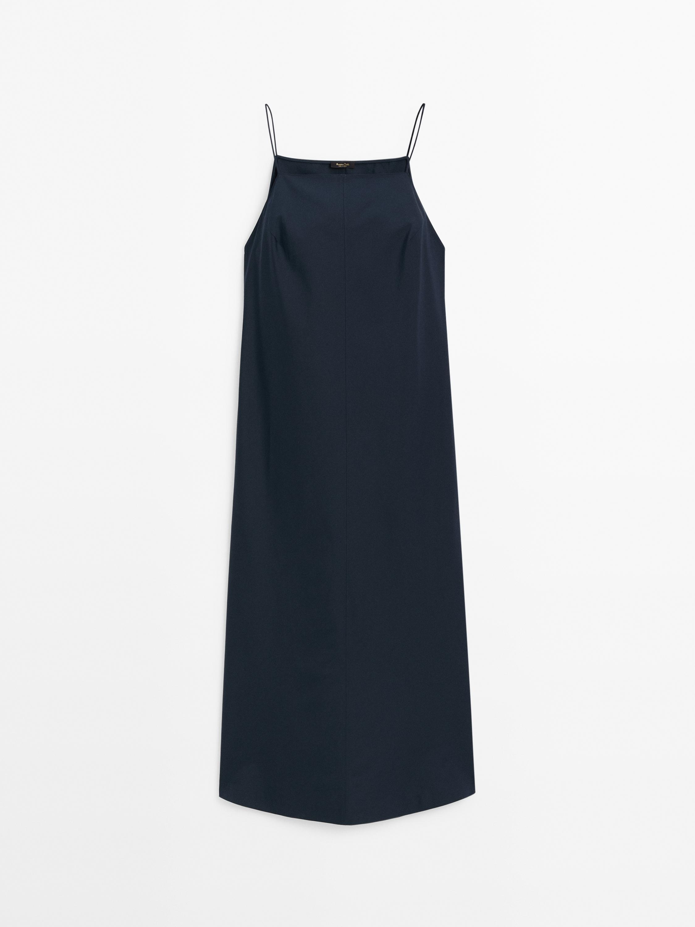 Poplin midi dress with straps Deep Blue Smart Dresses And Jumpsuits Massimo Dutti