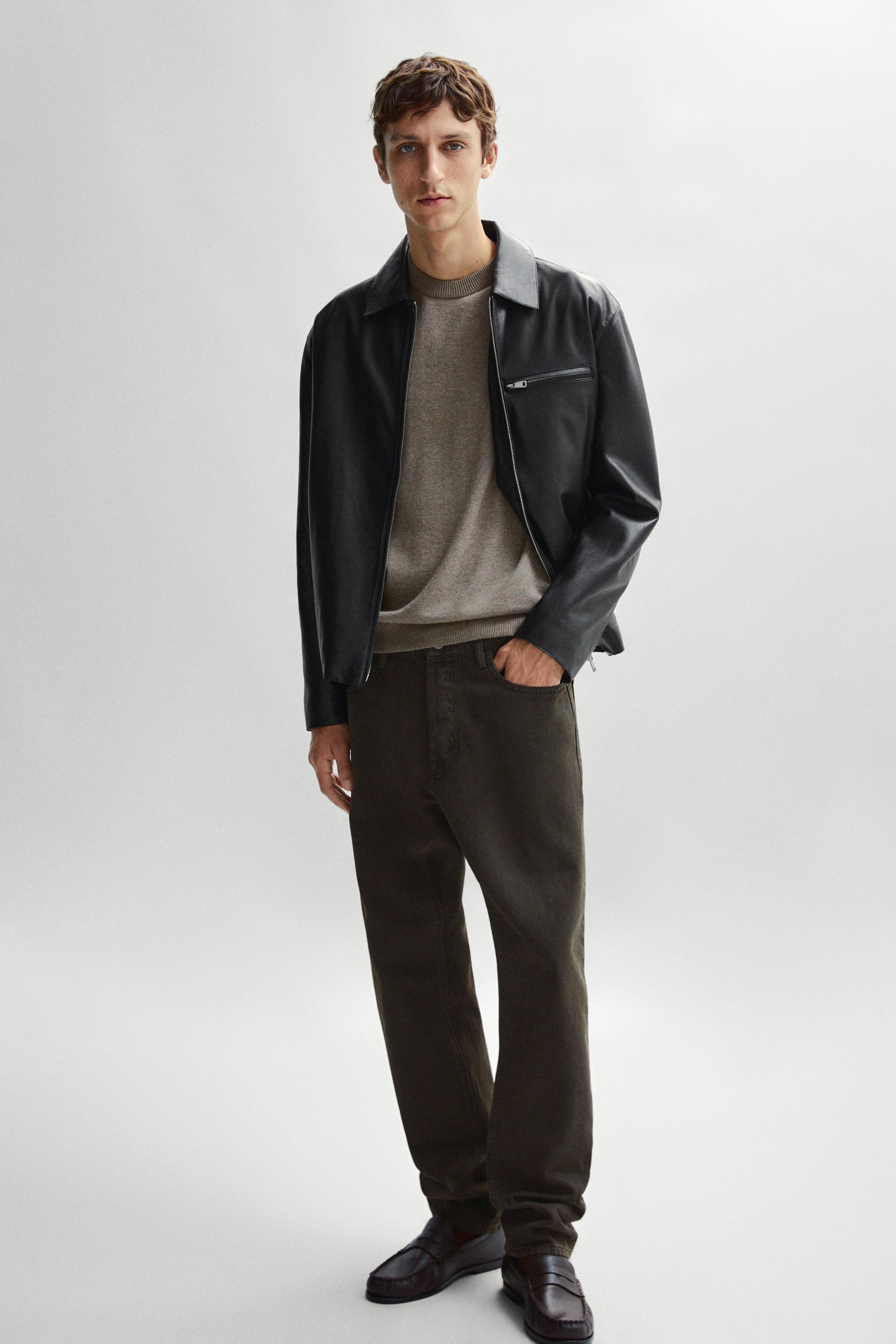 Nappa leather jacket with pocket detail — BLACK