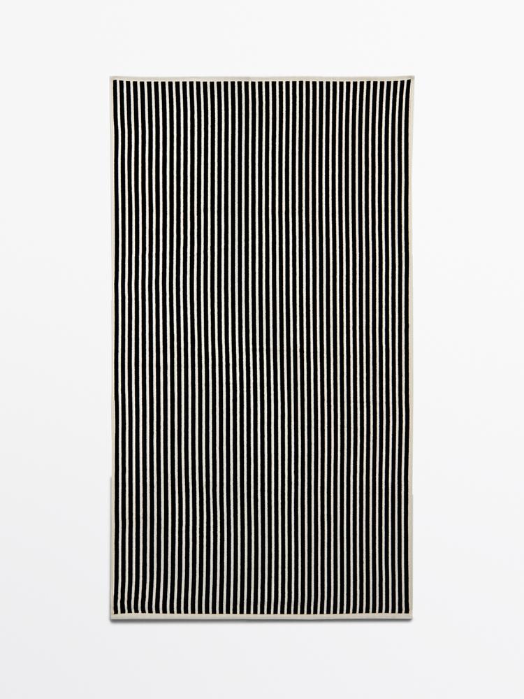 Striped cotton towel — NAVY BLUE