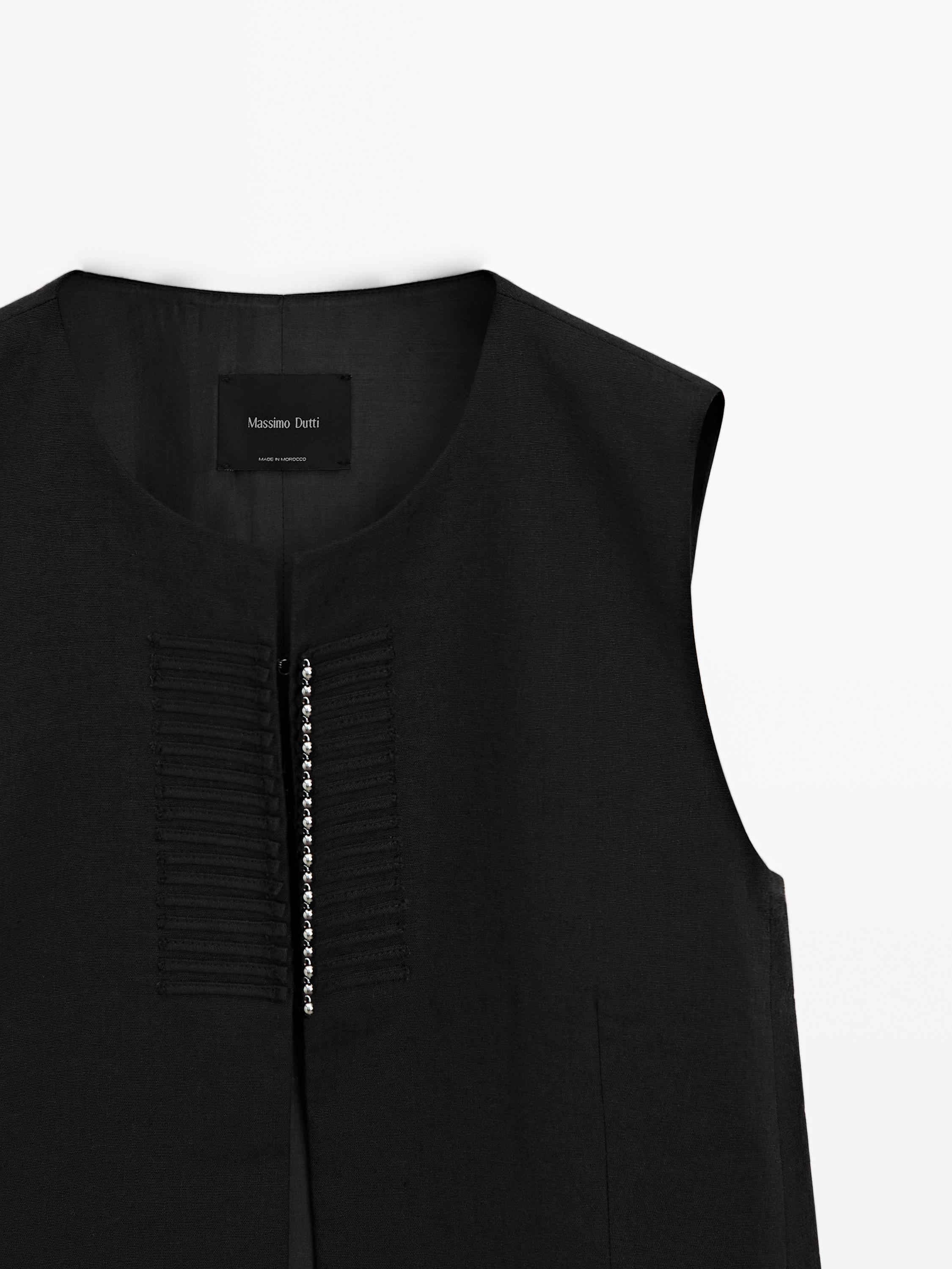 Linen blend beaded waistcoat