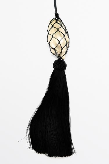 Long leather cord necklace with shell and tassel — GOLDEN 3