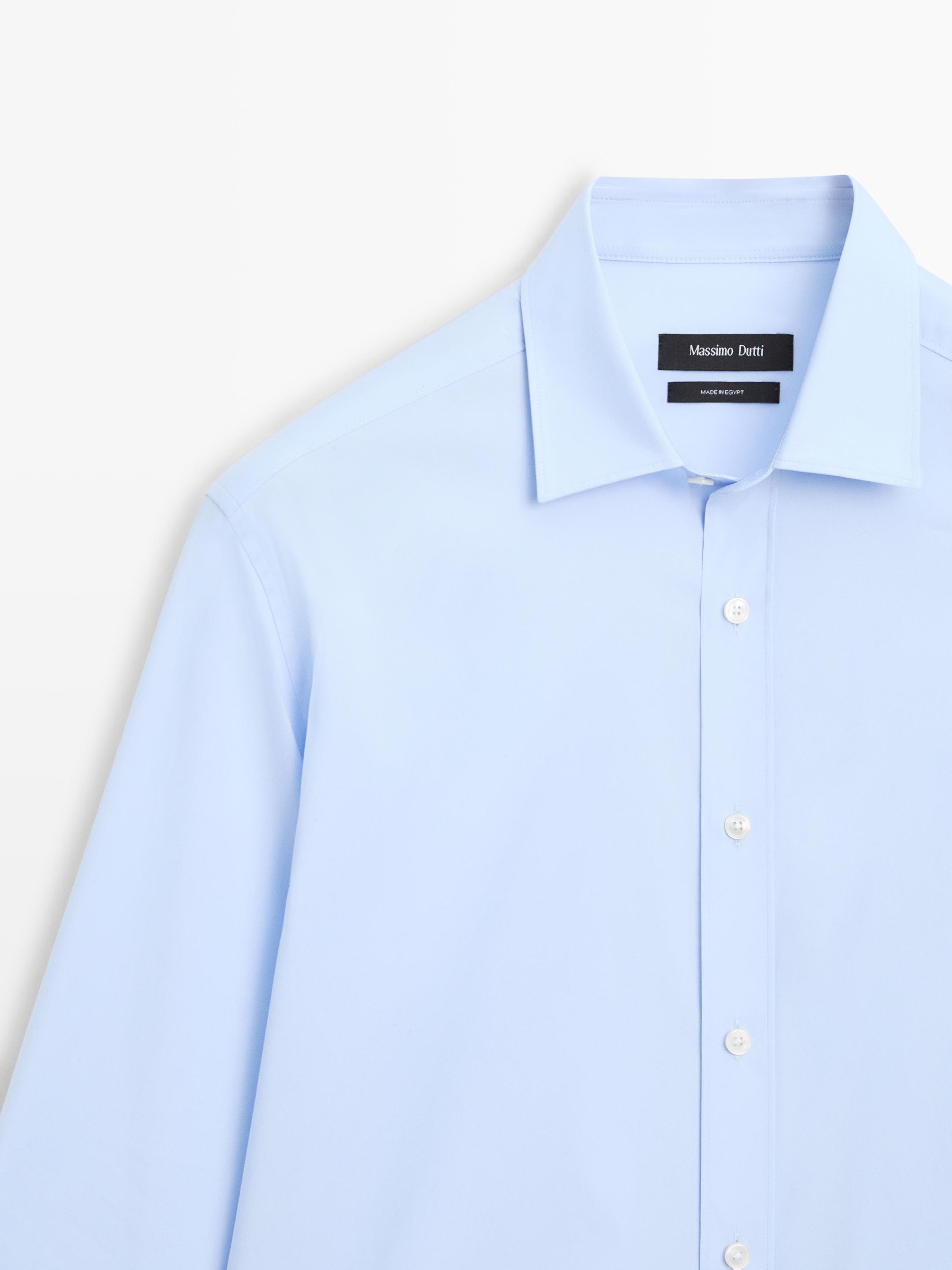 Slim fit stretch cotton blend shirt — Sky blue