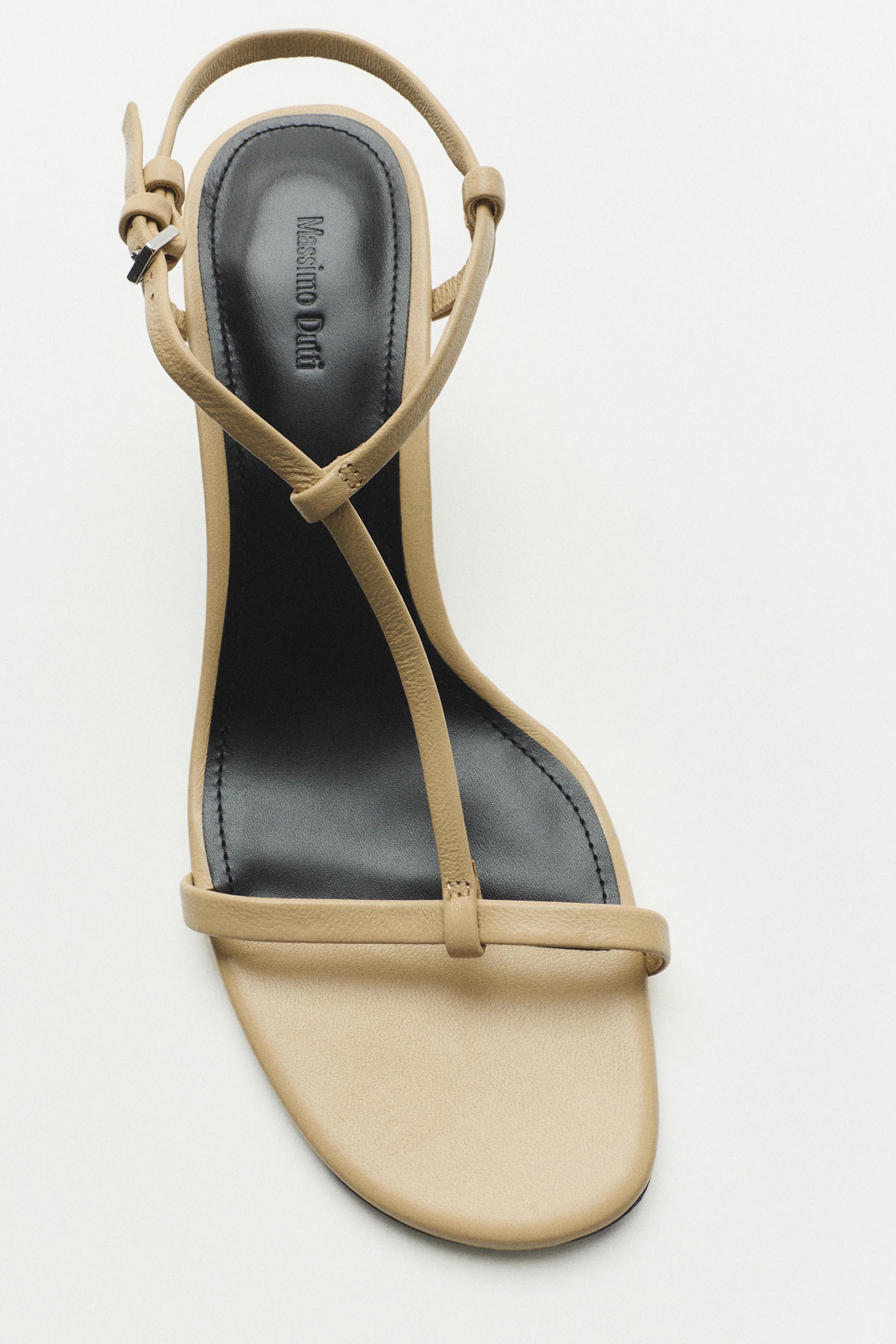 Strappy mid-heel sandals — CREAM