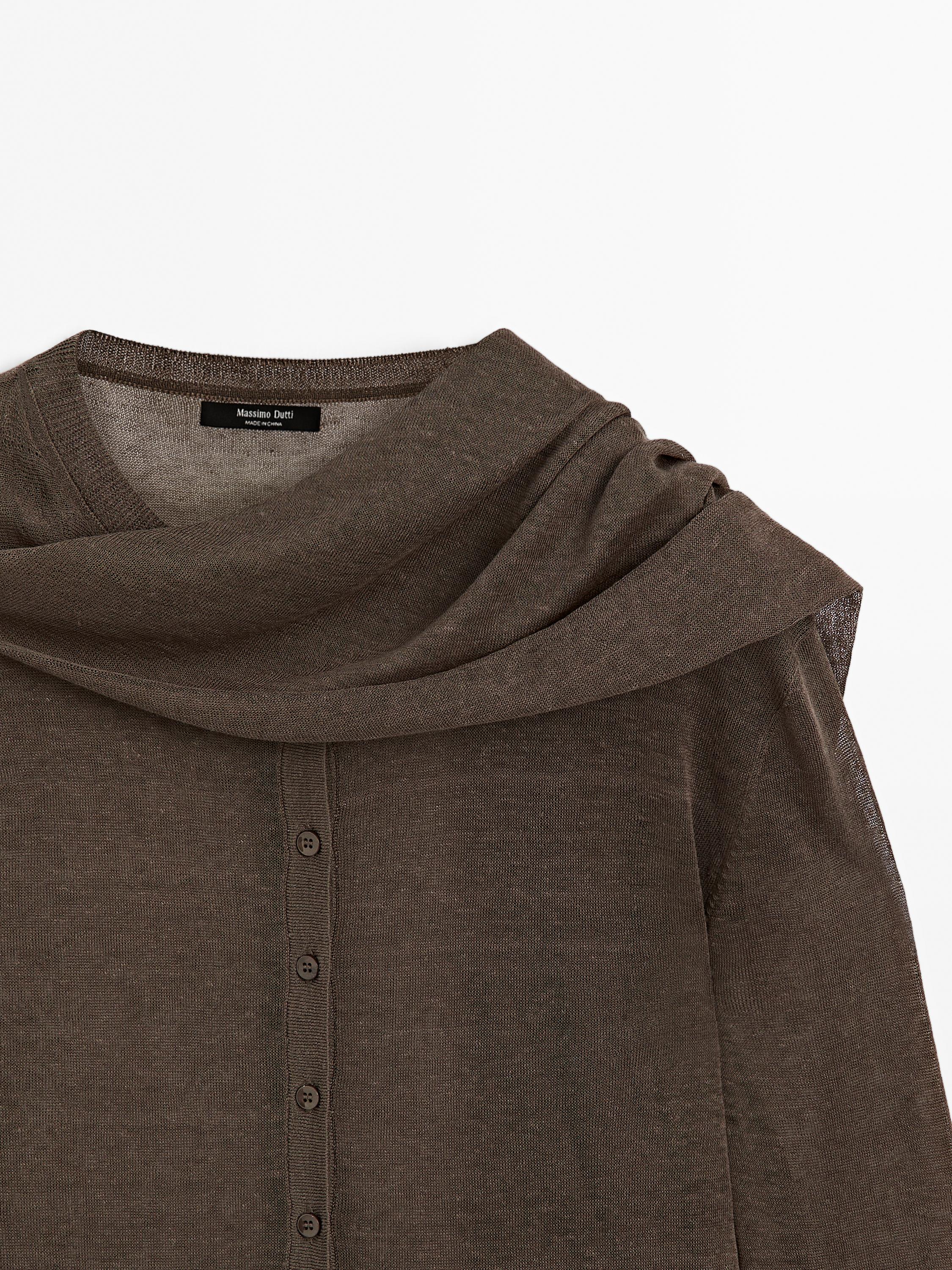 Cardigan with 100% linen scarf