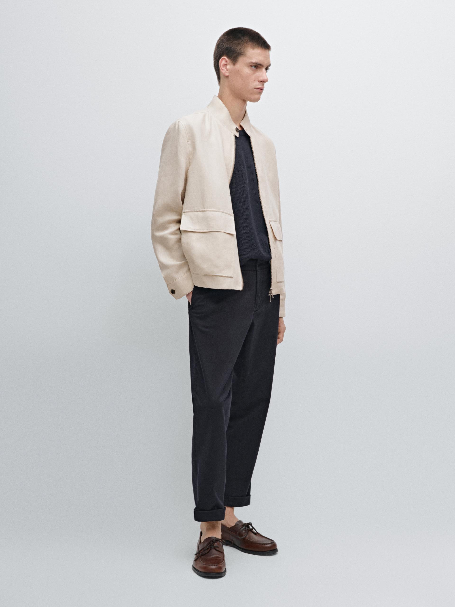 Pantalon Slim Texturé - Bleu Marine - 38 - Massimo Dutti - Homme