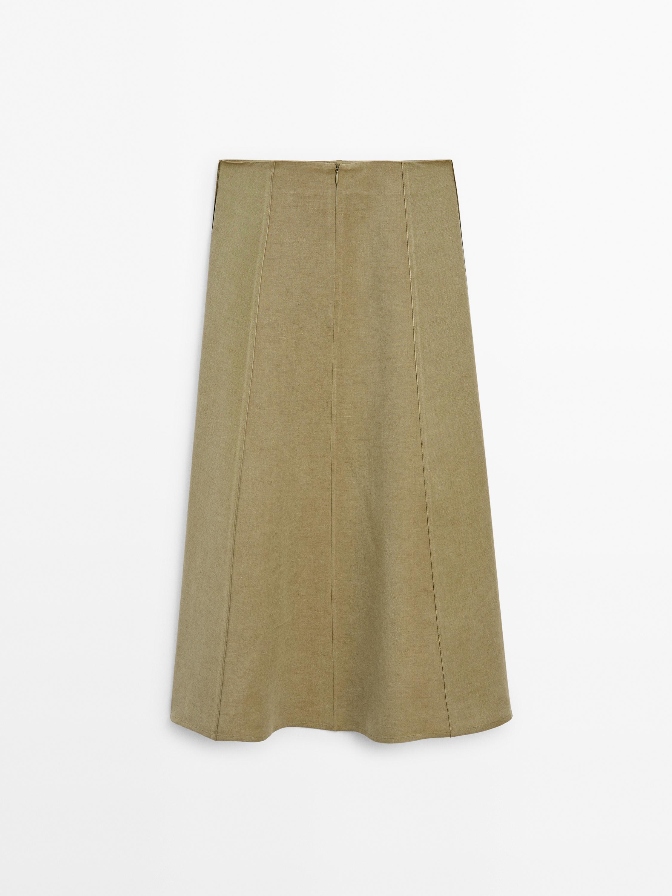 Linen blend midi skirt with seam details