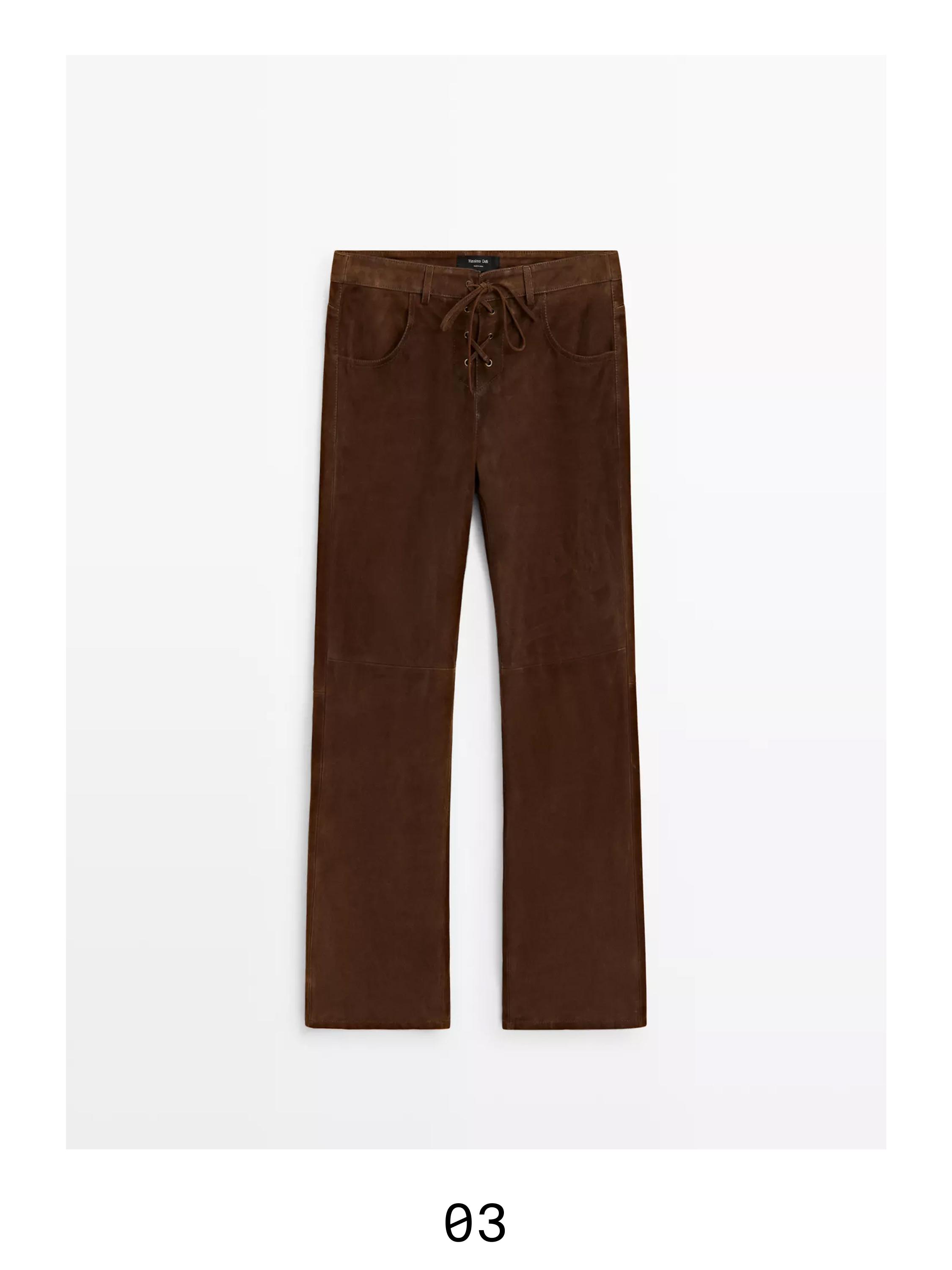 Cropped suede leather trousers with drawstrings — BROWN