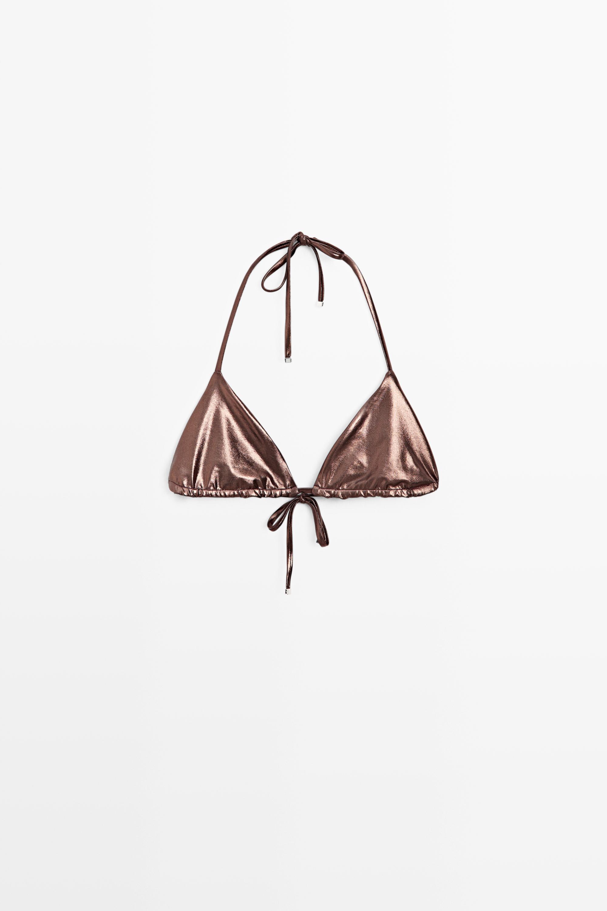 Metallic triangle bikini set — BROWN