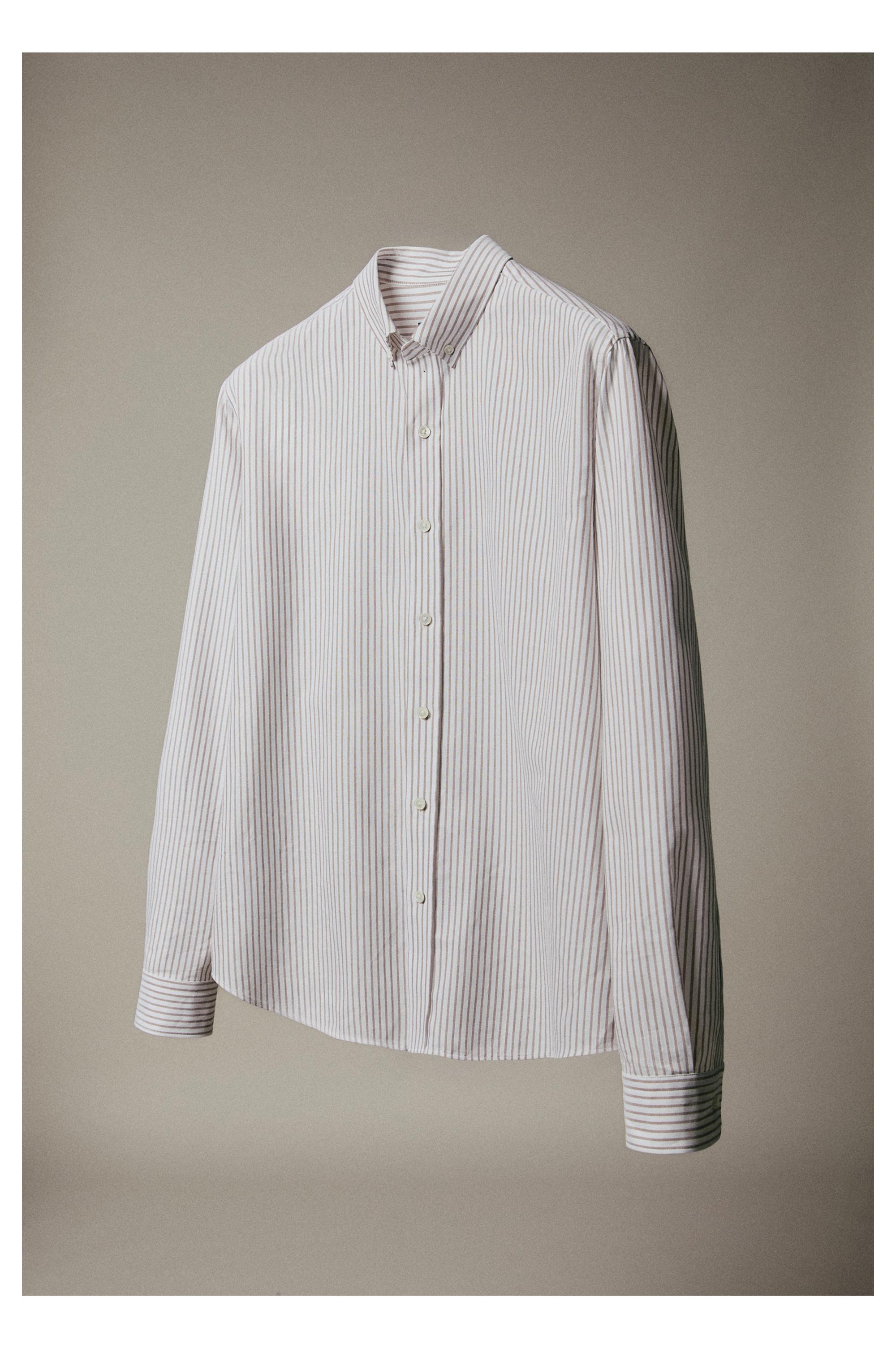 100% cotton regular fit striped shirt — BROWN