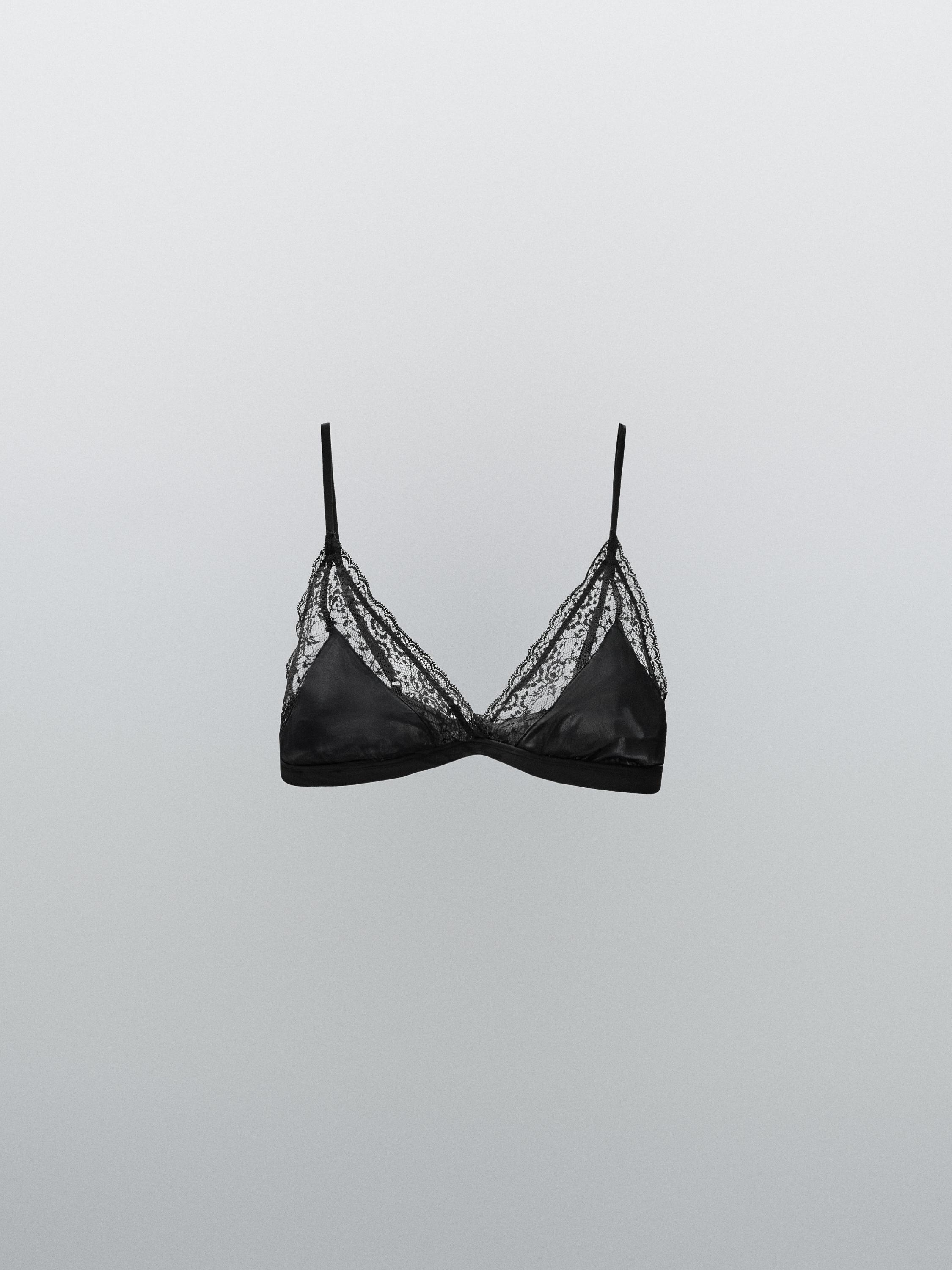 Triangle bra with blonde lace detail - Studio